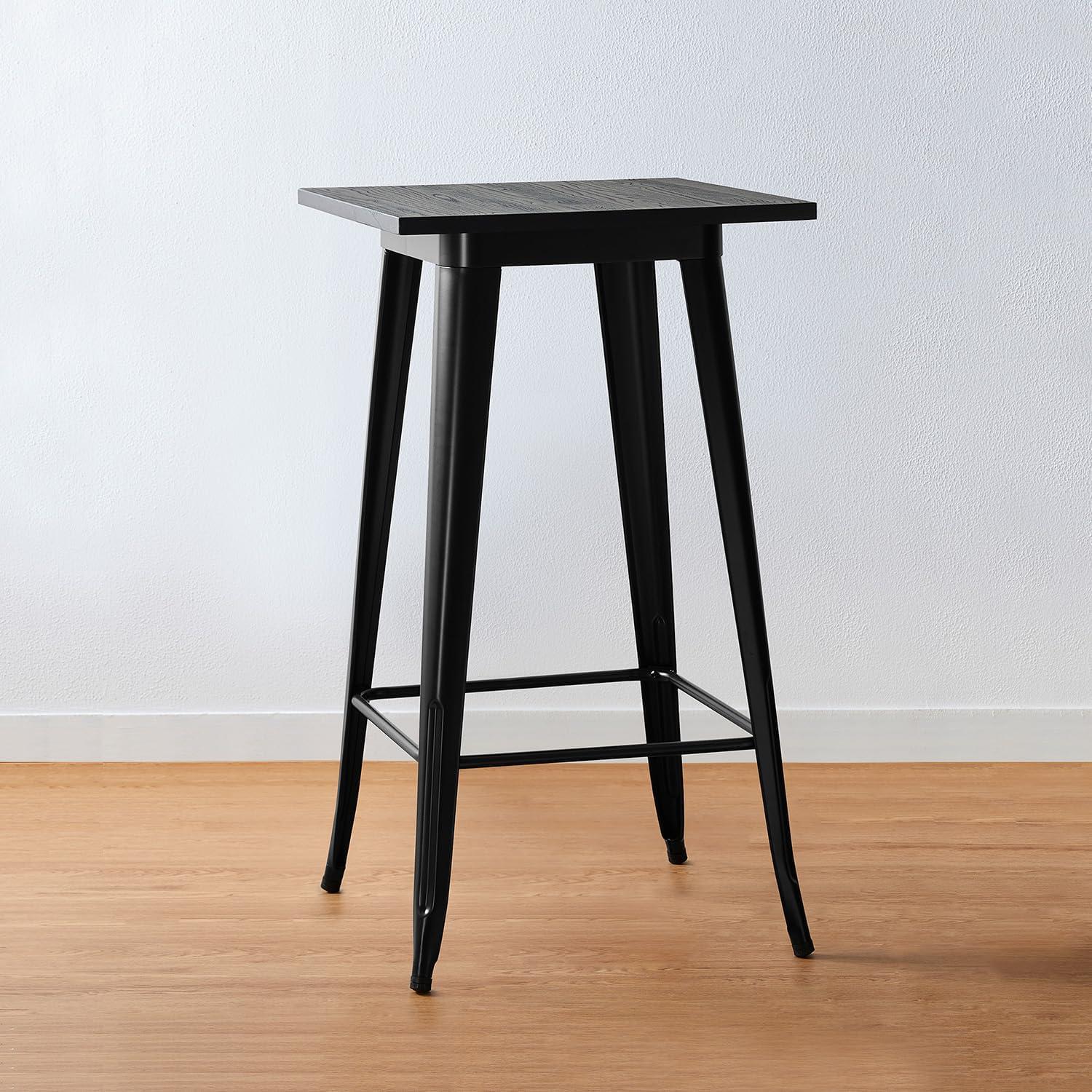 Black Steel Square Bar Table with Elm Wood Top