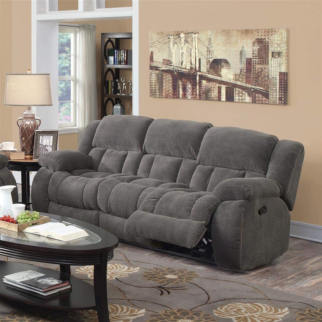 Charcoal Gray Microfiber Reclining Sofa with Pillow-Top Arms