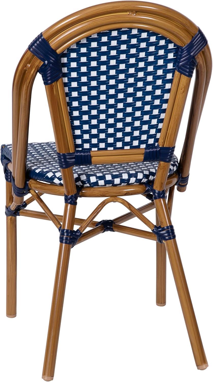 Flash Furniture Bordeaux Set of 2 Indoor/Outdoor Commercial Bistro Stacking Chairs, PE Rattan Back and Seat, Bamboo Print Aluminum Frame