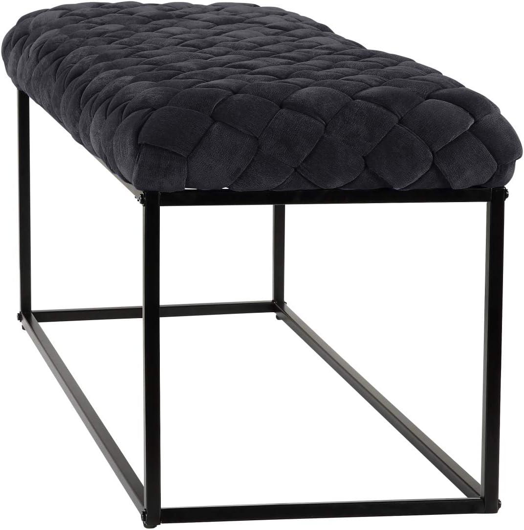 Loft Lyfe Lilah Black Velvet Bench - Upholstered, Hand Woven, Foam Filled