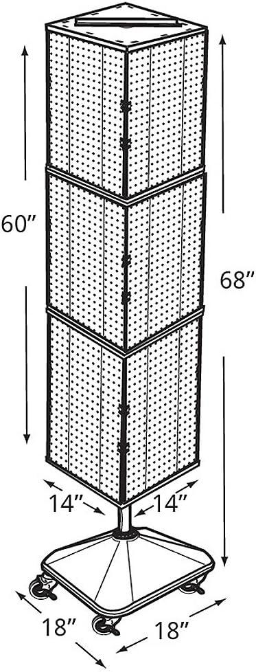 Azar Displays Four-Sided Pegboard Tower Floor Display on Revolving Wheeled Base. Spinner Rack Stand. Panel Size: 14"W x 60"H
