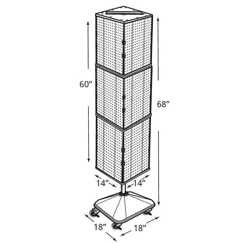 Azar Displays Four-Sided Pegboard Tower Floor Display on Revolving Wheeled Base. Spinner Rack Stand. Panel Size: 14"W x 60"H