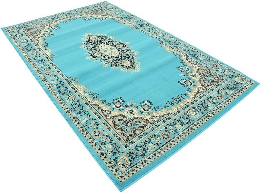 Rugs.com Amaya Collection Rug – 5' x 8' Turquoise Medium Rug Perfect For Bedrooms, Dining Rooms, Living Rooms