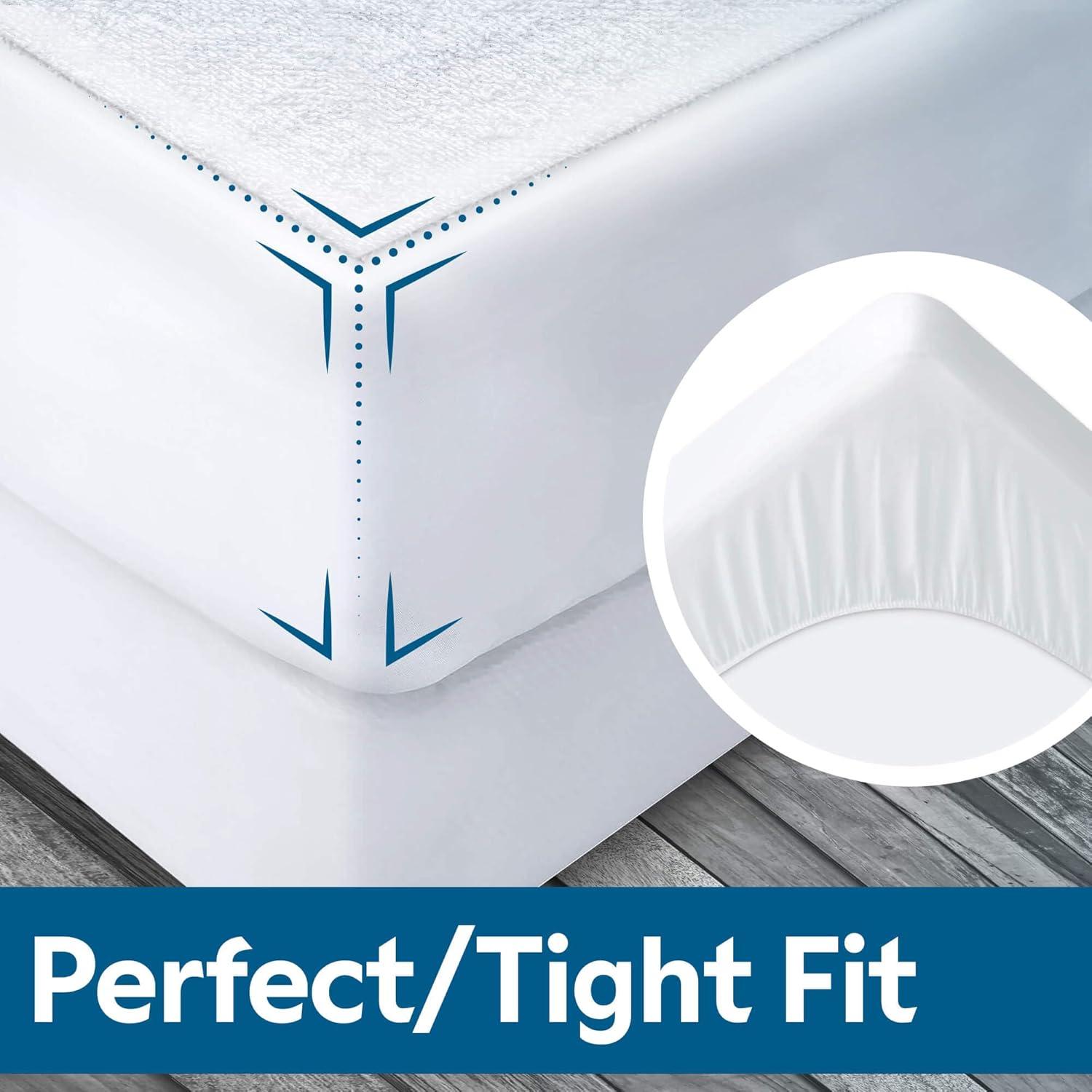 Fitted Mattress Protector by Guardmax. Terry Cotton Waterproof Fitted Sheet Soft & Comfortable Mattress Encasement with Deep Pockets.