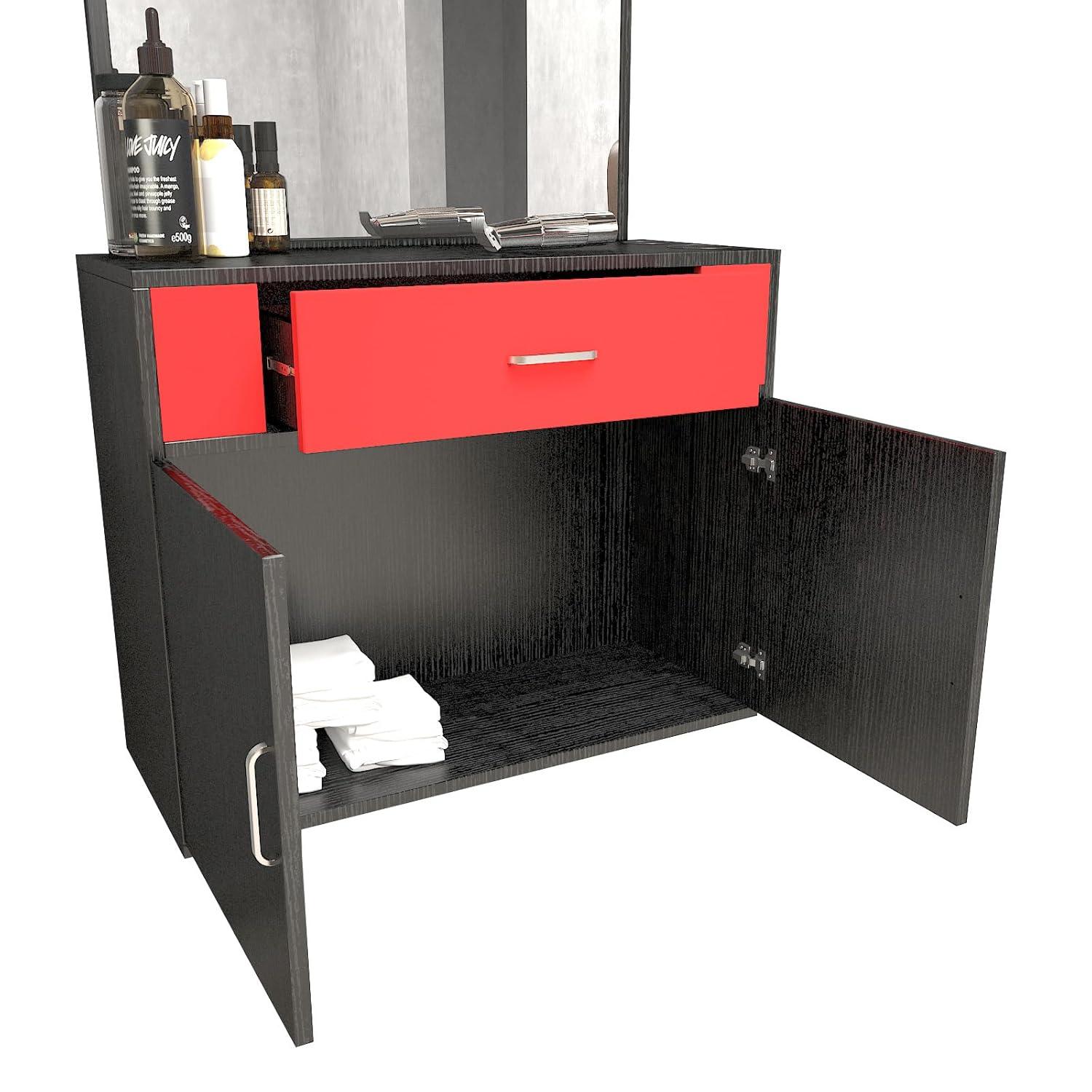 Artist Hand Wall Mount Salon Barber Station Styling Beauty Spa with Mirror, Left Shelf (Black)