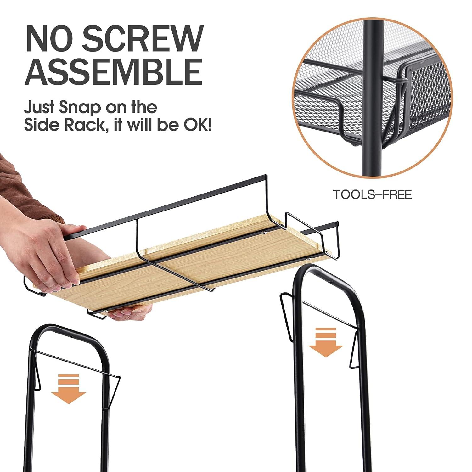 KINGRACK 4-Tier Slim Rolling Cart,Metal Utility Cart,Slide Out Storage Cart with Wooden Tabletop and Mesh Baskets for Narrow Space on Kitchen Bathroom Laundry Room Bedroom Apartments Dormitory, Black