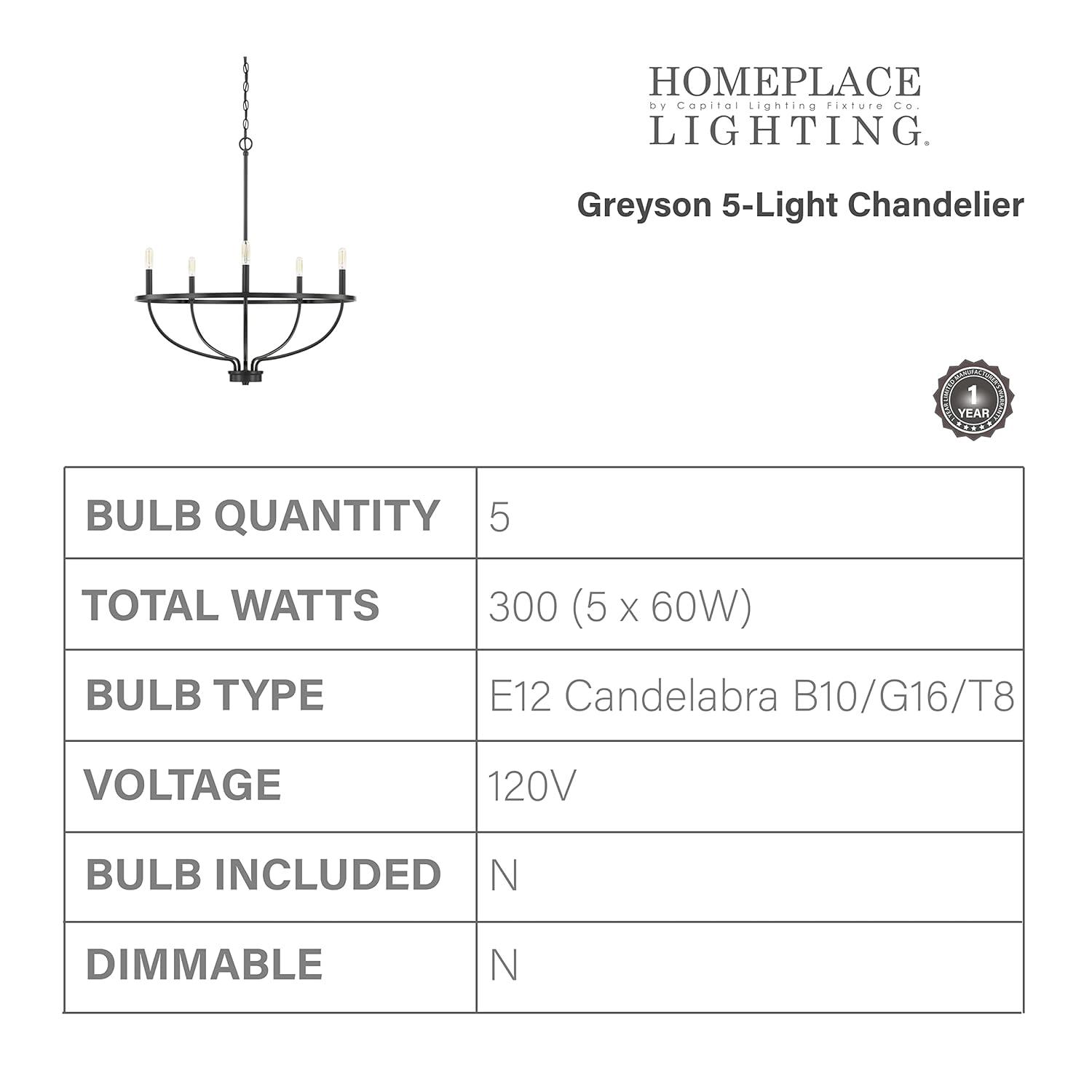 Capital Lighting 428551 Greyson 5 Light 29" Wide Taper Candle Chandelier - Black