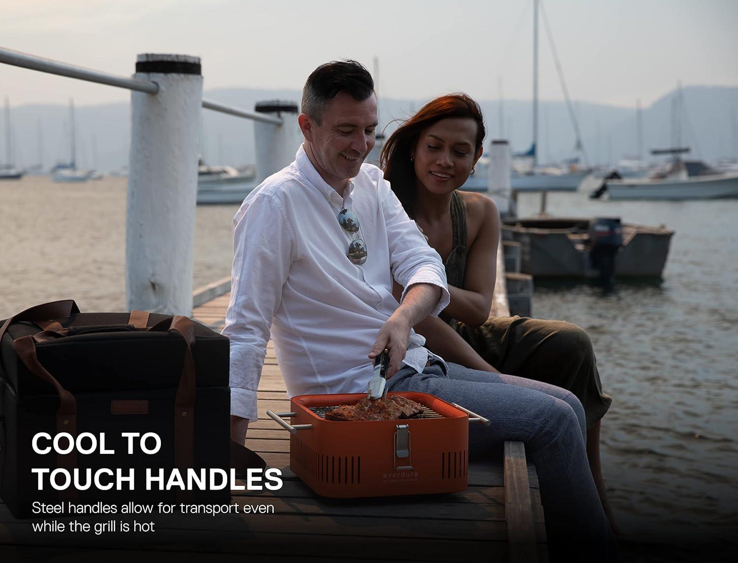 Everdure CUBE Portable Charcoal Grill, Tabletop BBQ, Perfect Tailgate, Beach, Patio, or Camping Grill, Lightweight & Compact Small Grill with Preparation Board & Food Storage Tray, Graphite