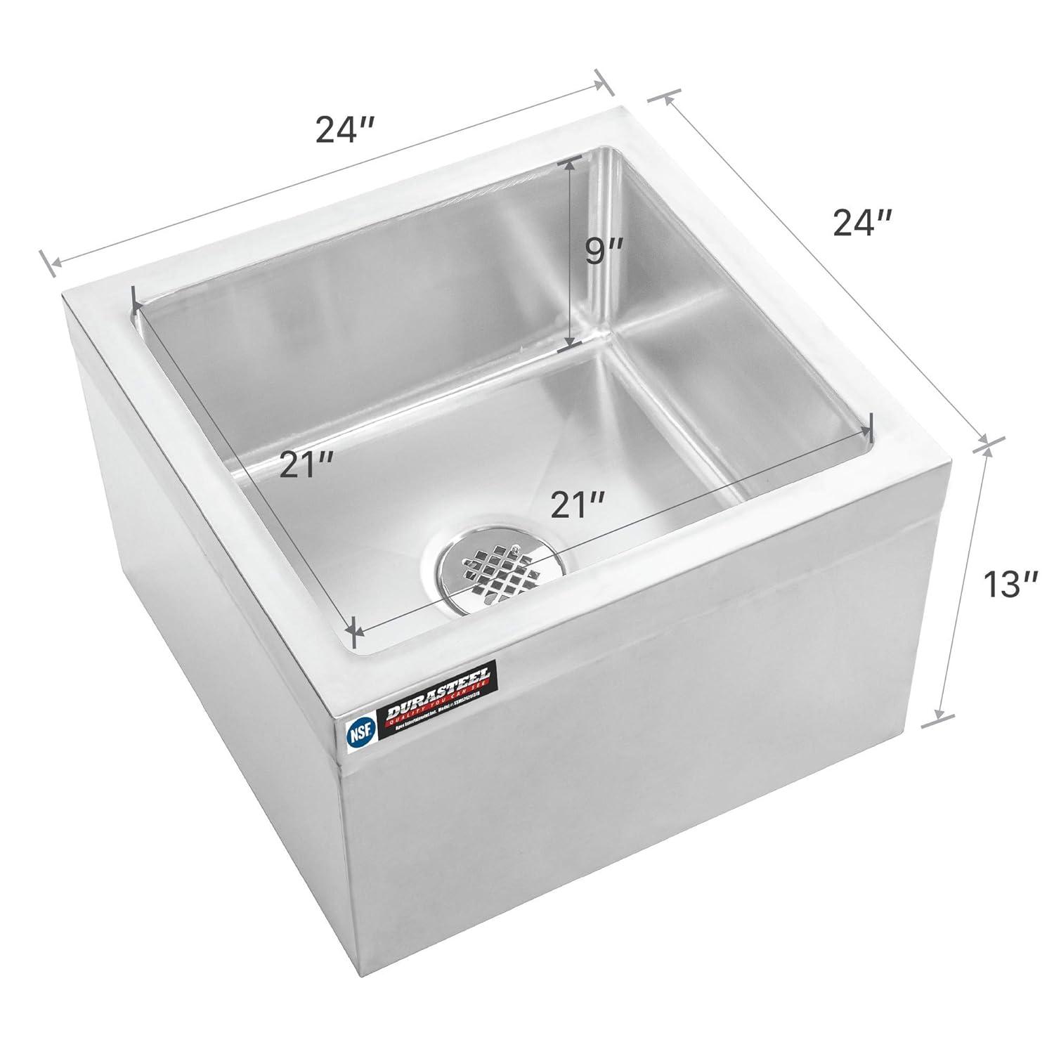 Stainless Steel Floor Mop Sink. 24" x 24" x 13" Sink