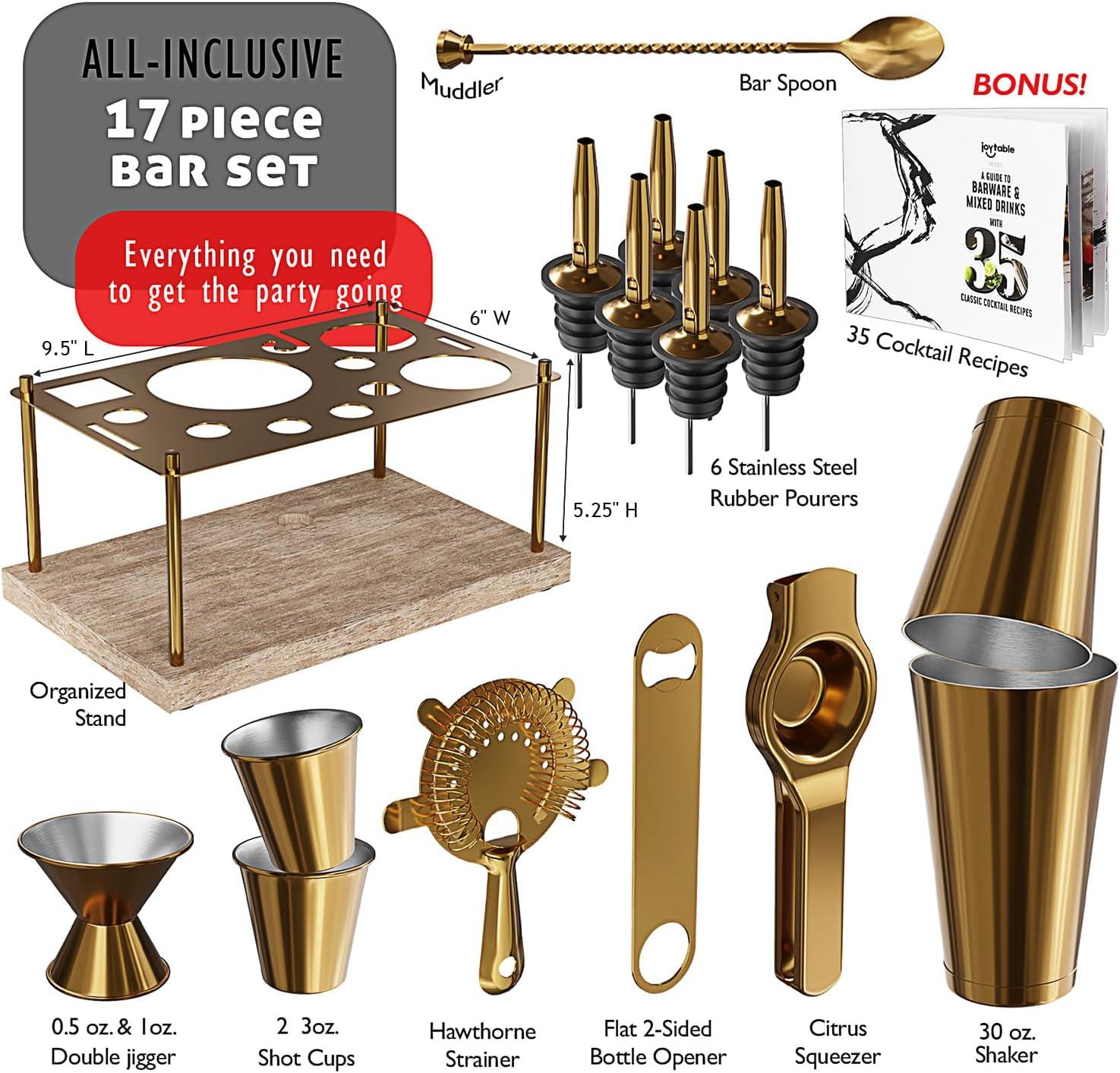 Joytable 16 Piece Stainless Steel Cocktail Shaker Bar Tool Set With Stand