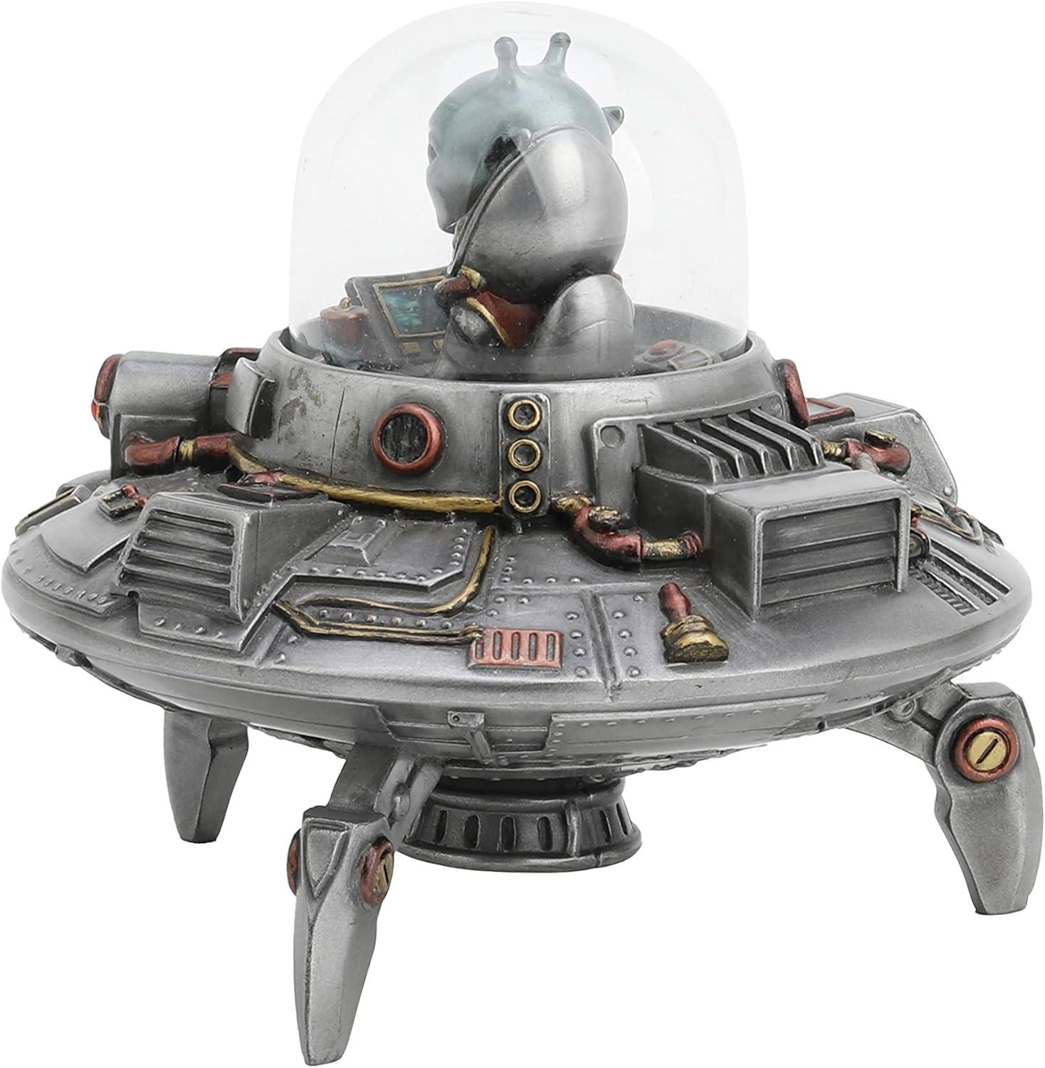 Veronese Design 5 1/8 Inch Tall Flying Saucer UFO Alien Visitor Area 51 Gift Resin Sculpture Home Decor Collectible Figurine