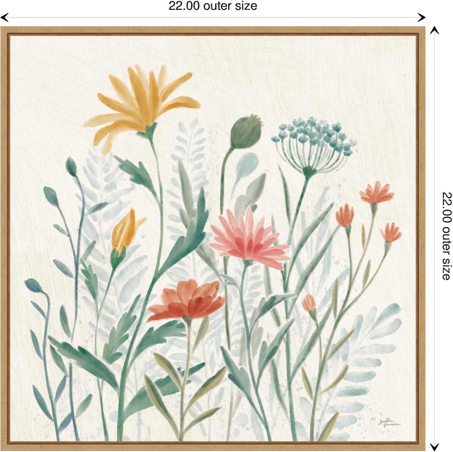 Amanti Art 22"x22" Wildflower Vibes III by Janelle Penner Framed Canvas Wall Art Light Brown