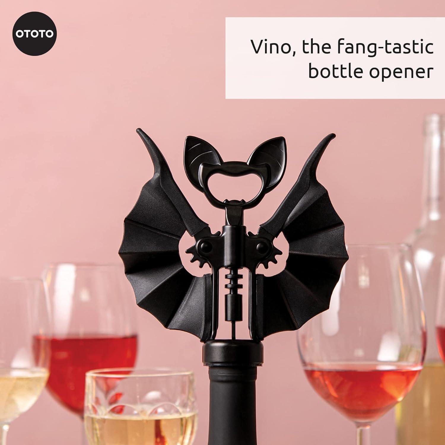 Ototo Vino Corkscrew and Bottle Opener: Silicone & Metal, Hand Wash, Black, 6.6" Length, 1.69" Width