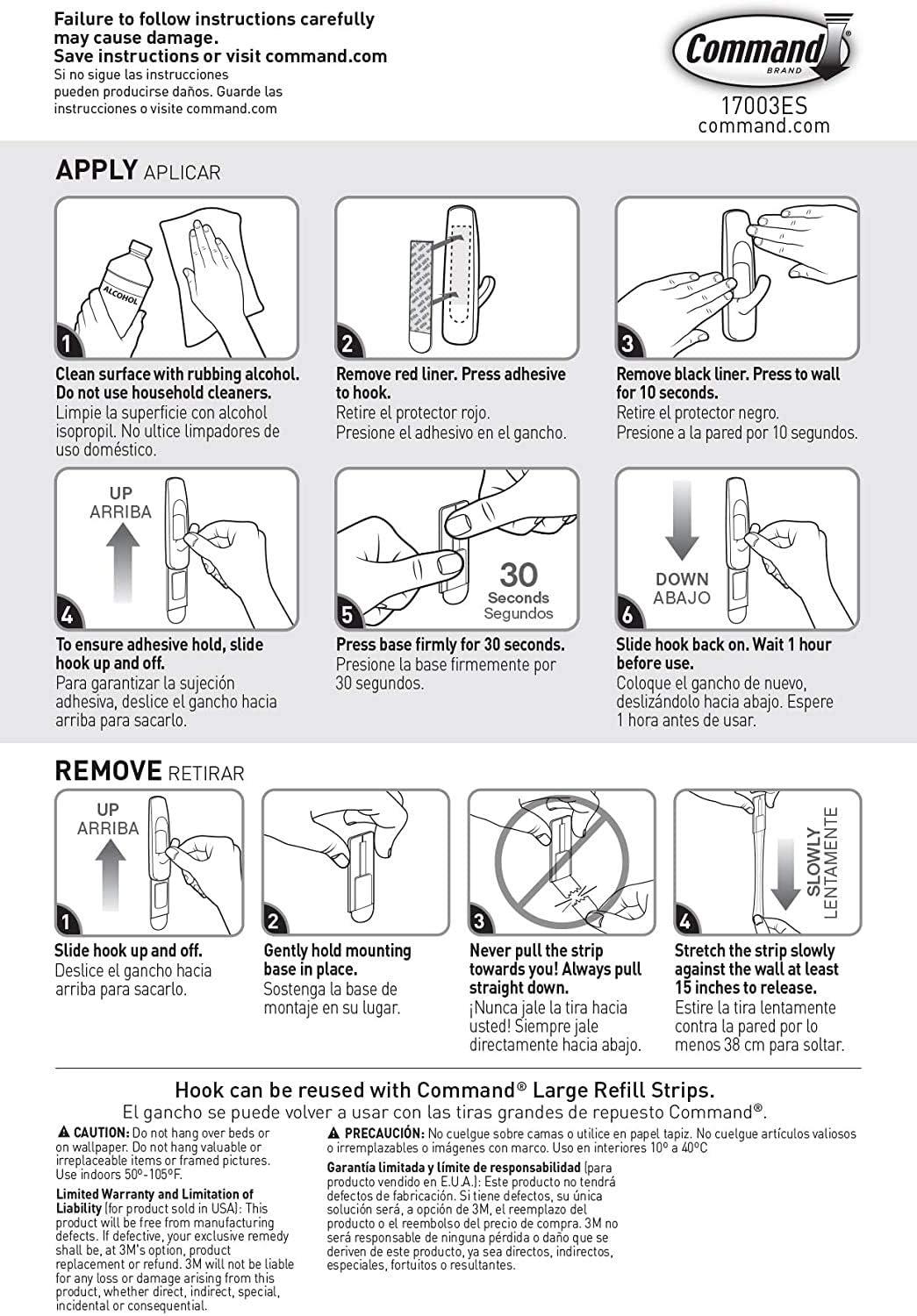 Command Large Utility Hook, White, Damage Free Decorating, 1 Hook and 2 Command Strips