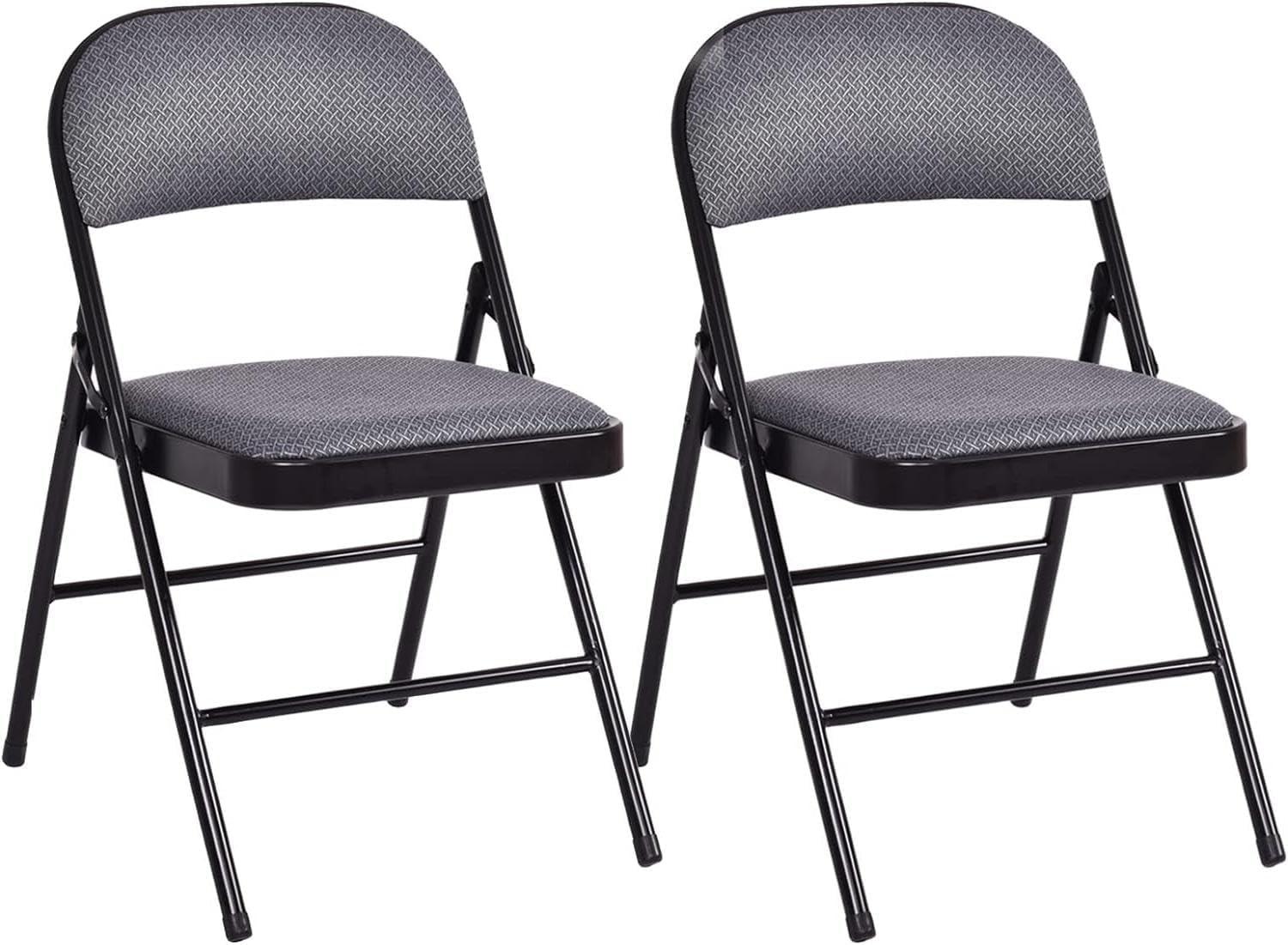 Canddidliike 2 PCS Folding Chair Set with Upholstered Seat and Fabric Covered Backrest