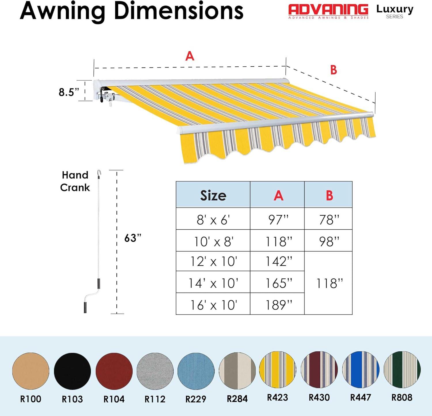 Advaning 10.5'' Fabric, Metal Cover Retractable Patio Awning
