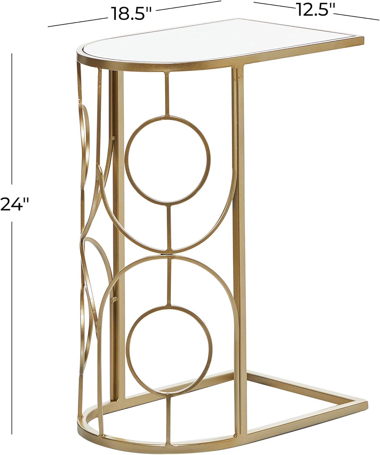 Contemporary Mirrored Accent Table Gold - Olivia & May: No Assembly, Indoor Use, Iron Frame