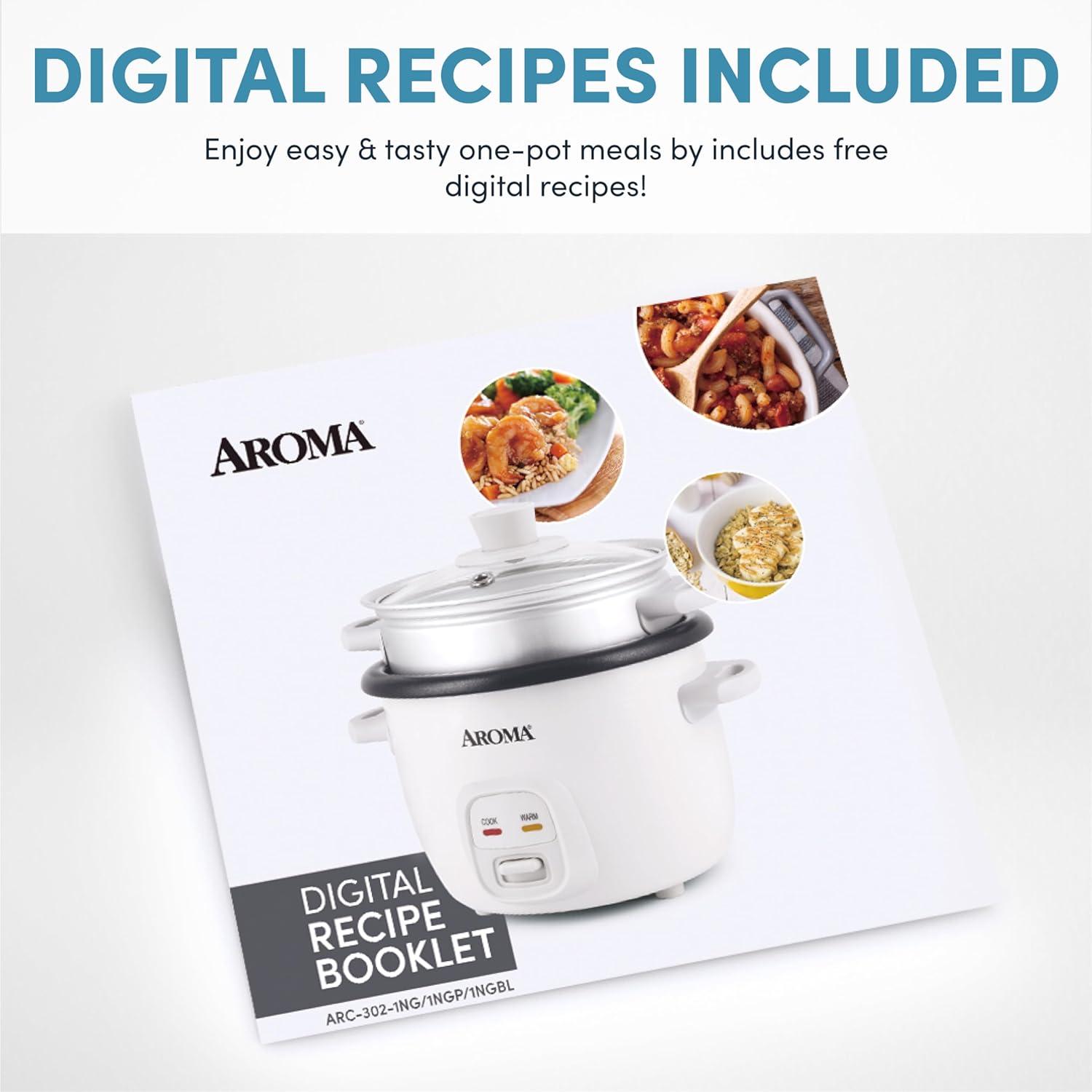 Aroma AROMA Mini Rice Cooker, 2-Cup (Uncooked) / 4-Cup (Cooked), 1.5 Qt