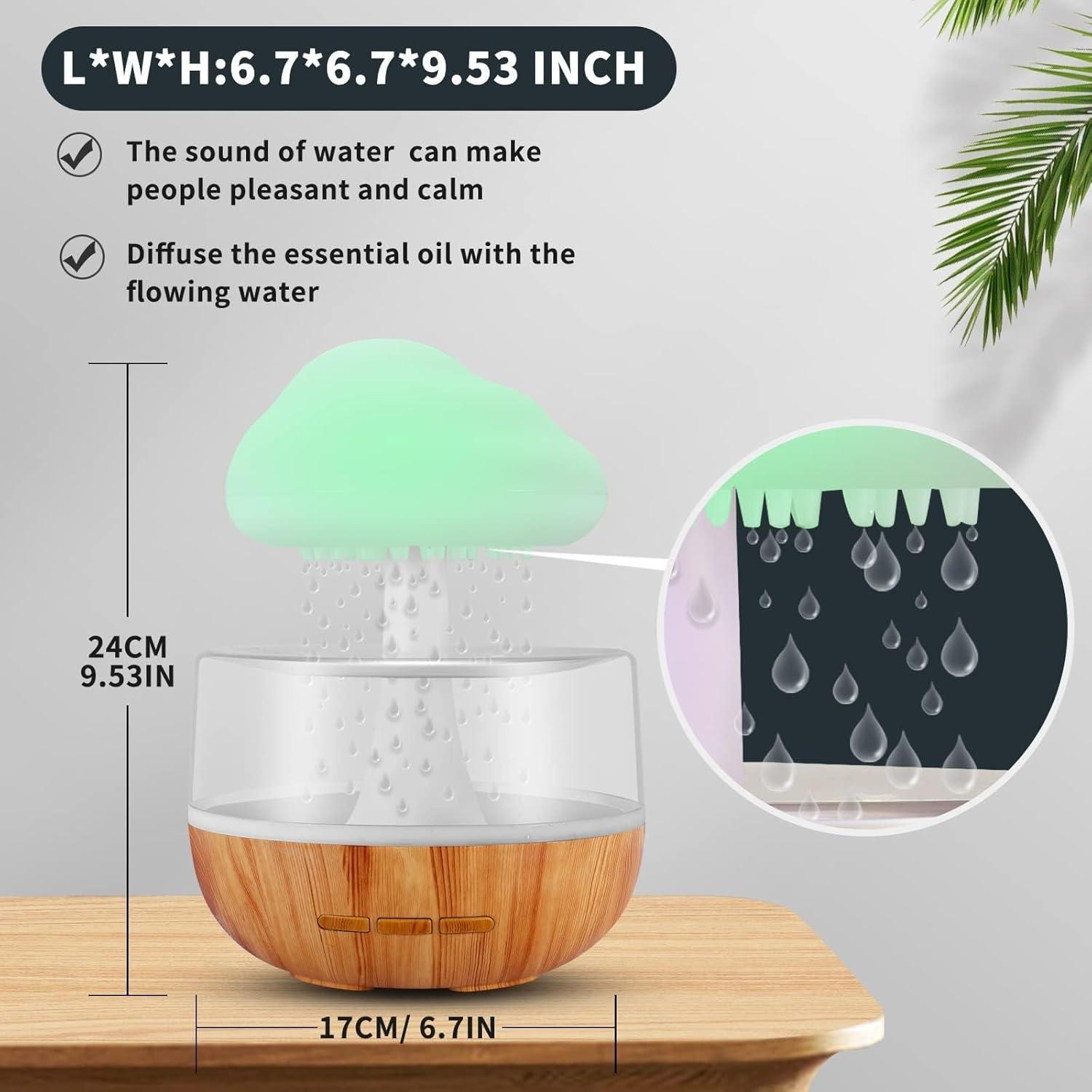 Weljoy Zen Raining Cloud Night Light Aromatherapy Essential Oil Diffuser Micro Humidifier Desk Fountain Bedside Sleeping Relaxing Mood Water Drop Sound (White) (White)