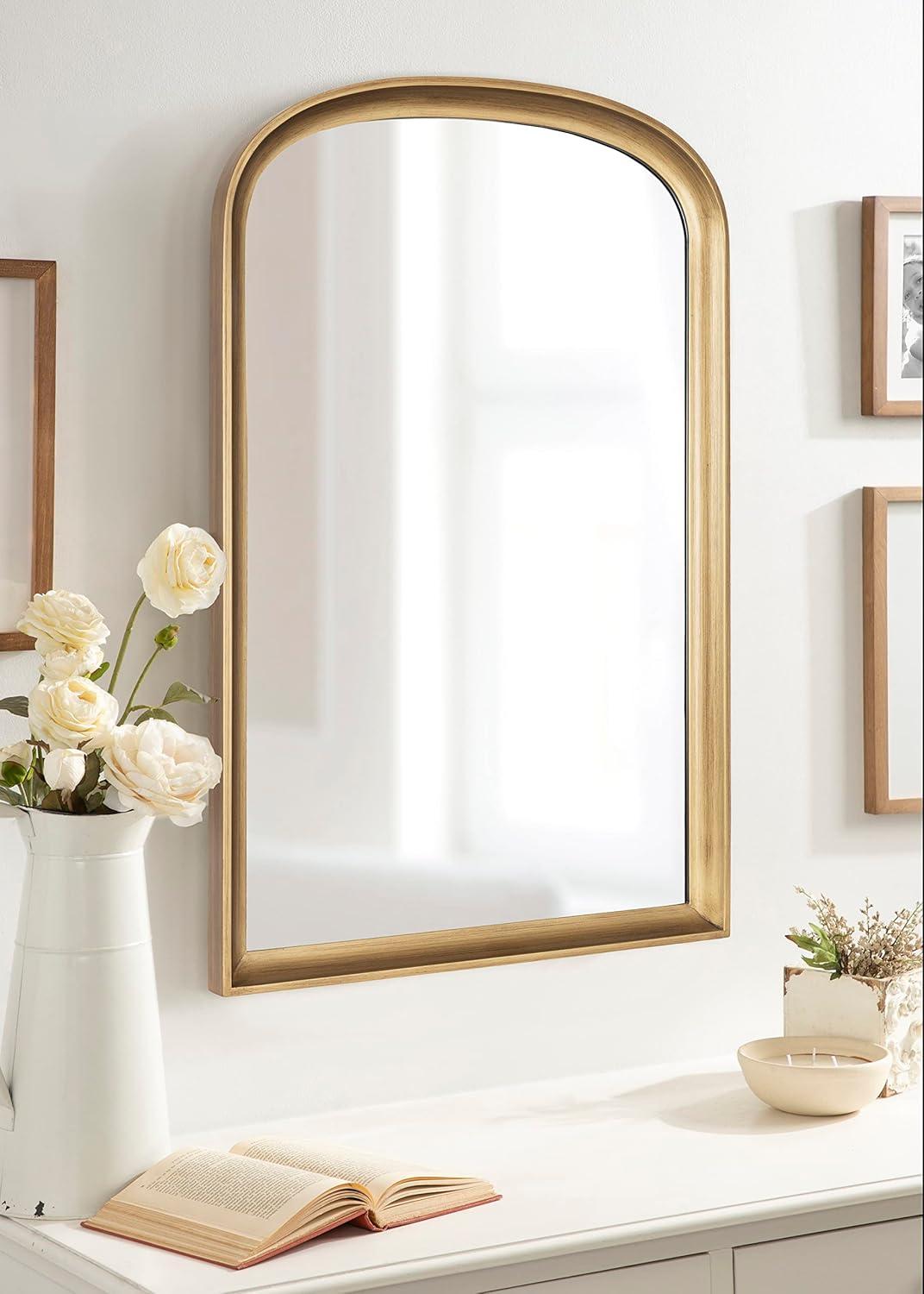 24"x36" Hatherleigh Basket Arch Wall Mirror Gold - Kate & Laurel All Things Decor: Durable Wooden Frame, No Assembly Required