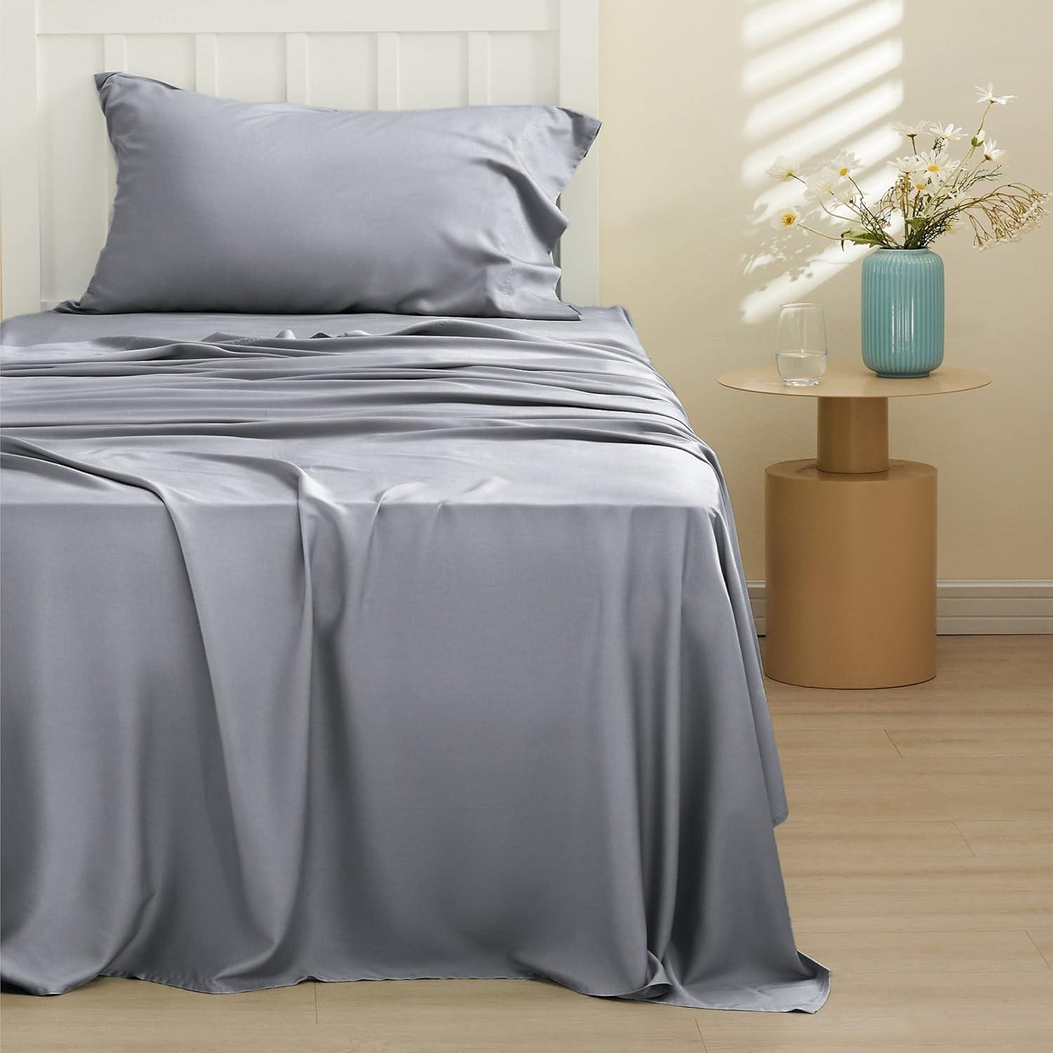 Rayon Derived from Bamboo Sheet Set 3 Pcs Solid Twin Dark Grey - Bedsure