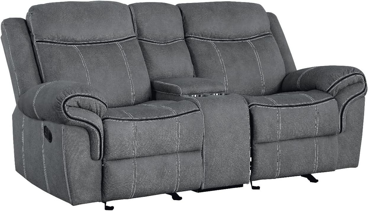 Modern 2-Tone Gray Velvet Tufted Loveseat with Storage & Cup Holder