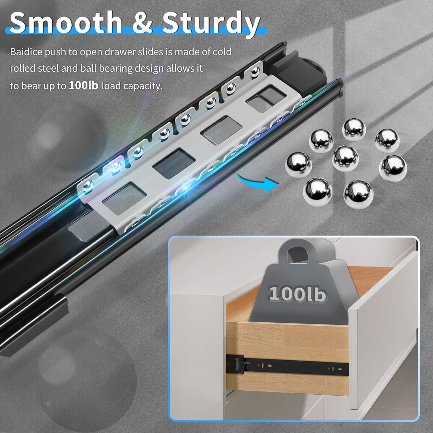 1 Pair Soft Close Stainless Steel Full Extension Drawer Hardware Slides 100 lb Load Capacity Side Mount Ball Bearing Self Close Kitchen Cabinet Rails Dresser Runners(Sliver,14 inch)