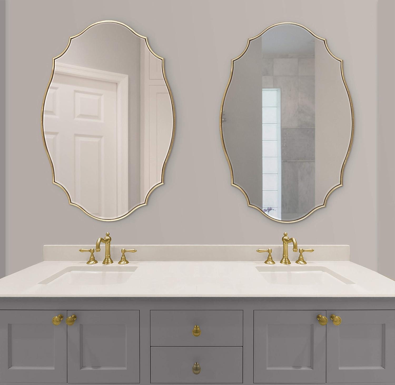 24" x 36" Leanna Scalloped Oval Decorative Wall Mirror Gold - Kate & Laurel All Things Decor