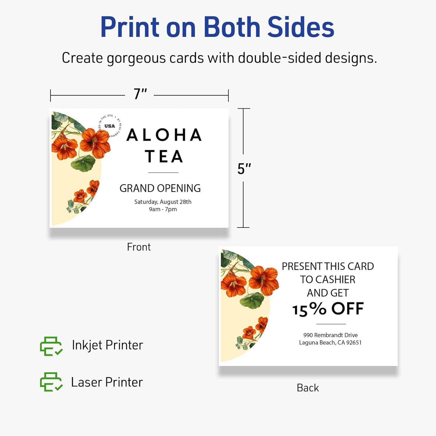 Avery Printable Rectangle Cards, 5" x 7", Matte White, 20ct