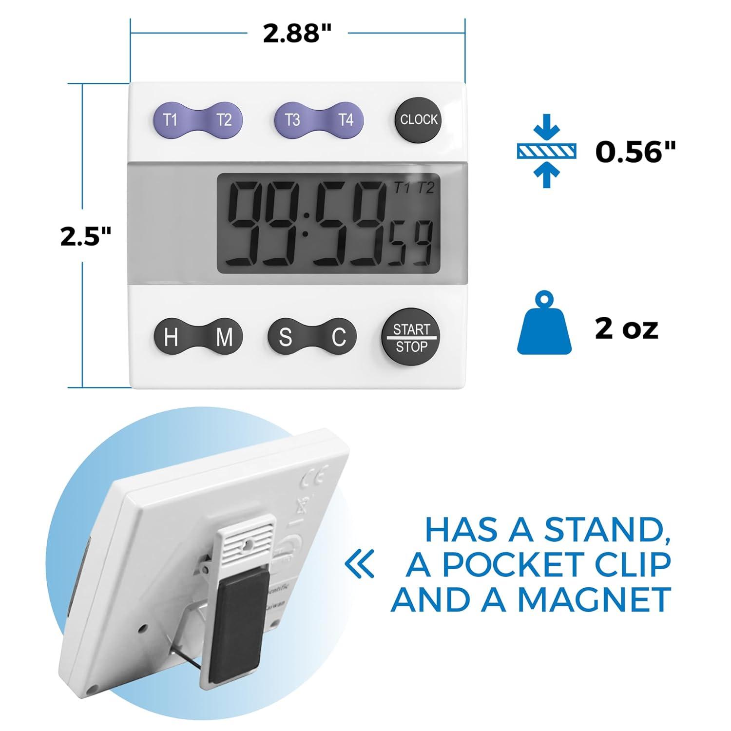 Sper Scientific Portable Digital Kitchen & Lab Timer 810015 - 4 Channel, Large Display, Loud Alarm - 4 pc