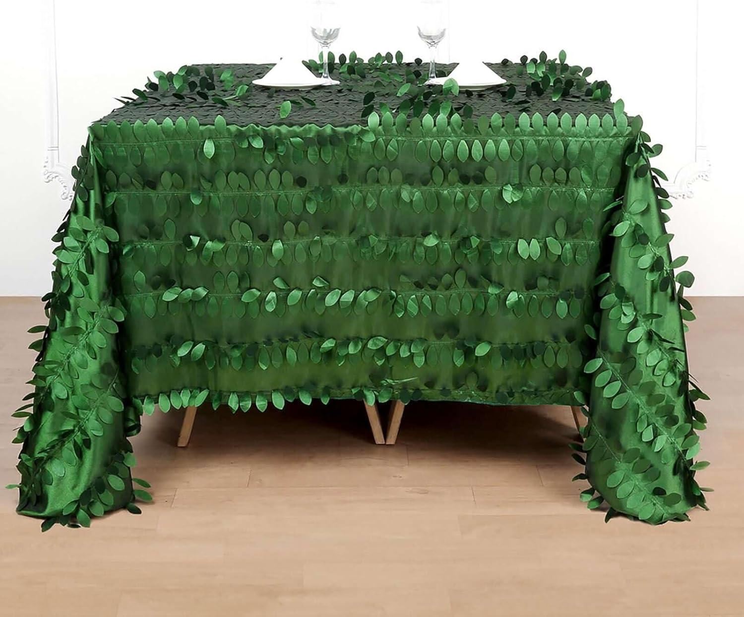 Efavormart 90"x90" Square Leaf Petal Taffeta Tablecloth - Decorative 3D Leaf Ruffle Table Cover for Forest Party, Wedding, Event, Dessert Tables - Green