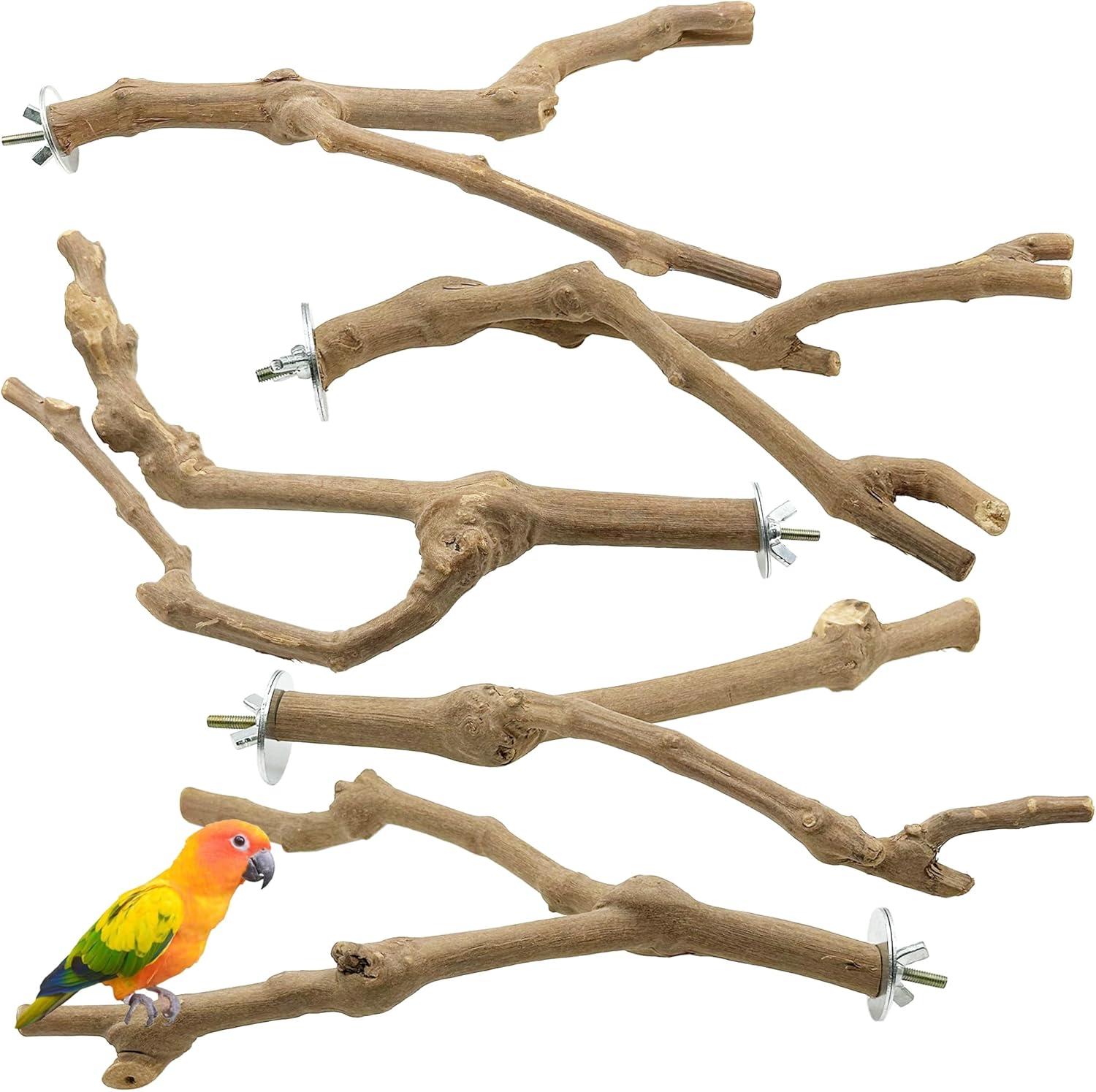 Allazone Natural Wooden Bird Perch Stand for Cage, Parrot Platform, Bird Perch Toy for Small Animals, Cockatiels, Parakeets, Finches