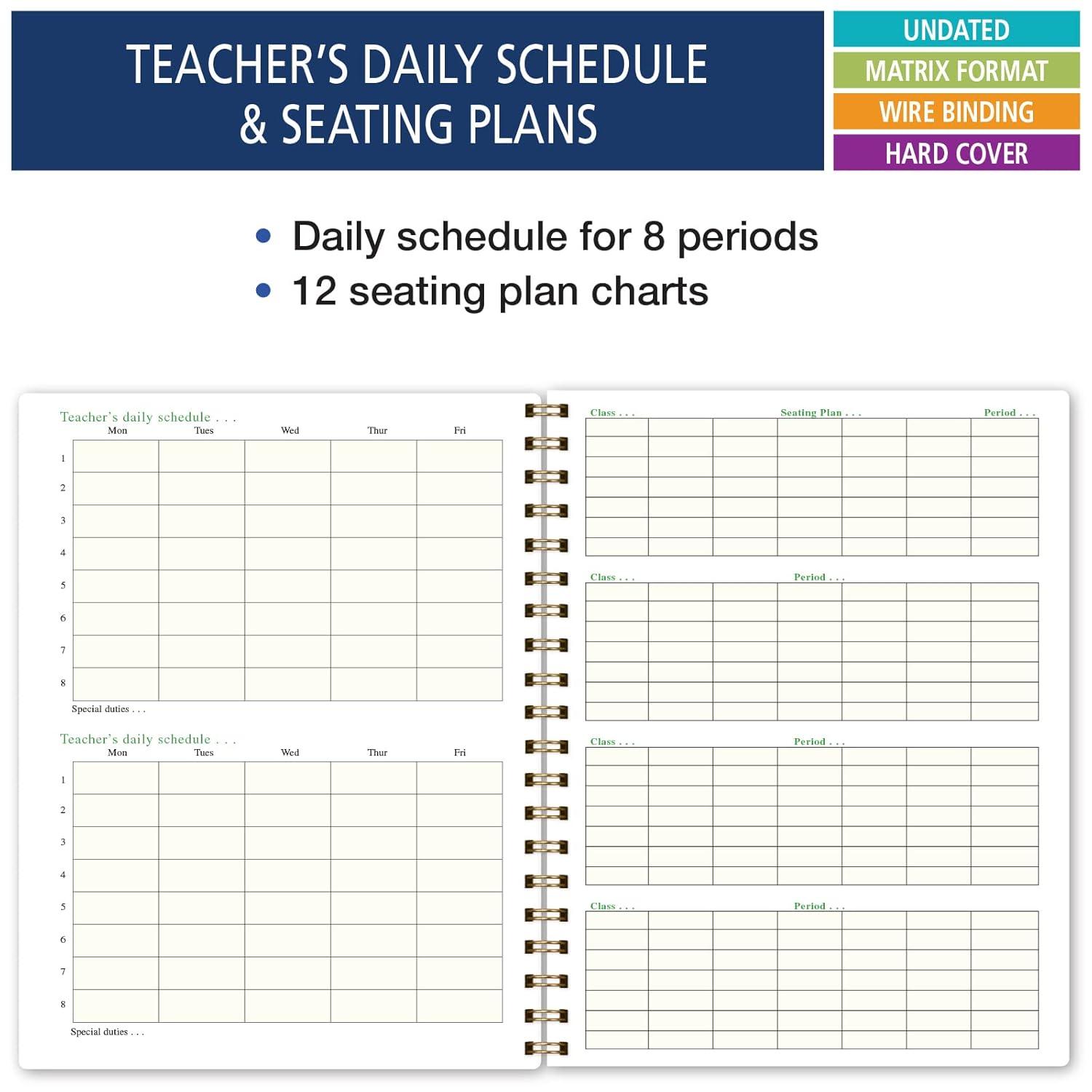 Elan Publishing Company Hardcover Combination Plan and Record Book - 8 Period Teacher Lesson Planner (PR8 + R1035) (Teal Floral)