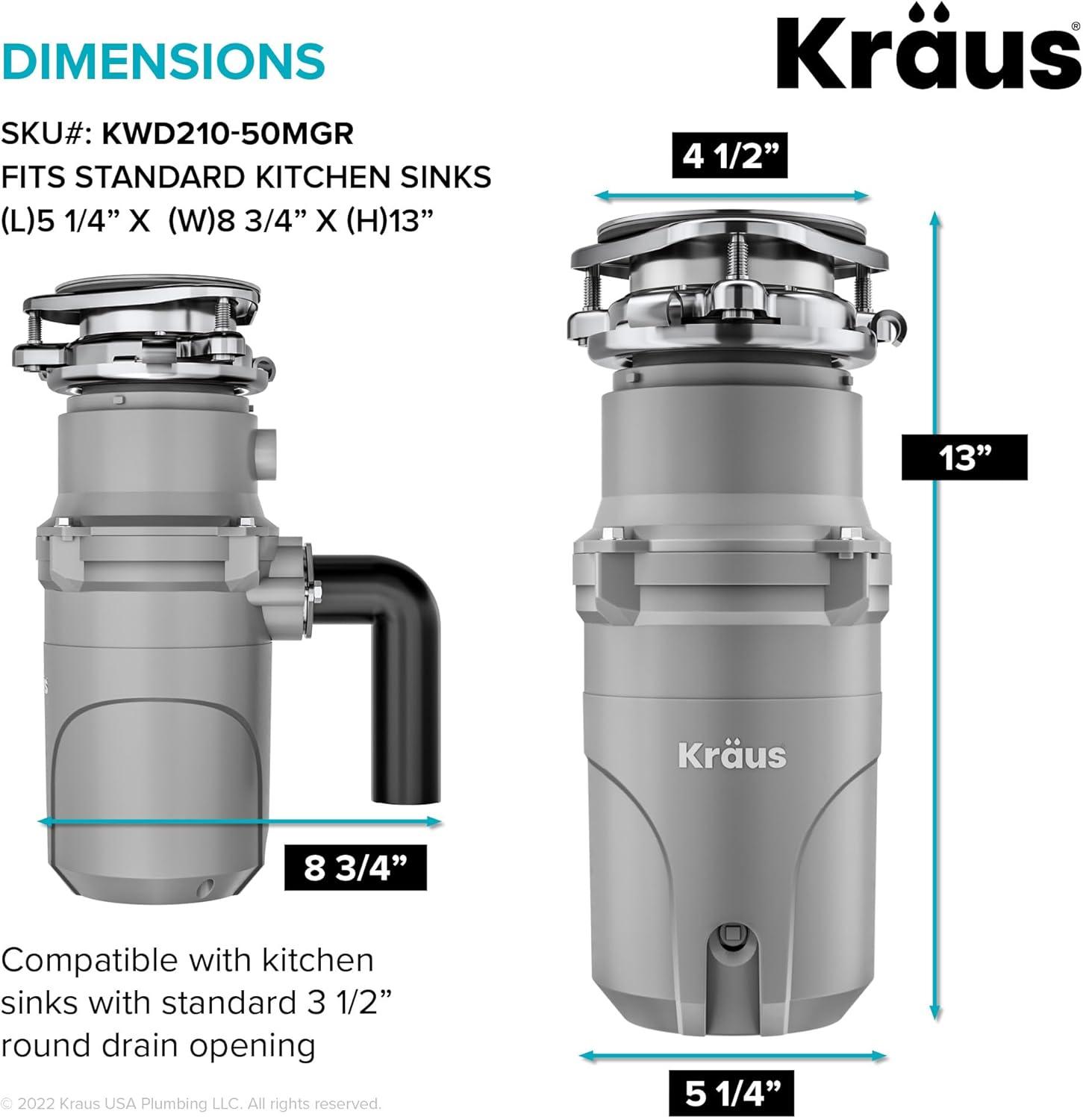 KRAUS WasteGuard Continuous Feed Motor Garbage Disposal with Power Cord and Universal Mount