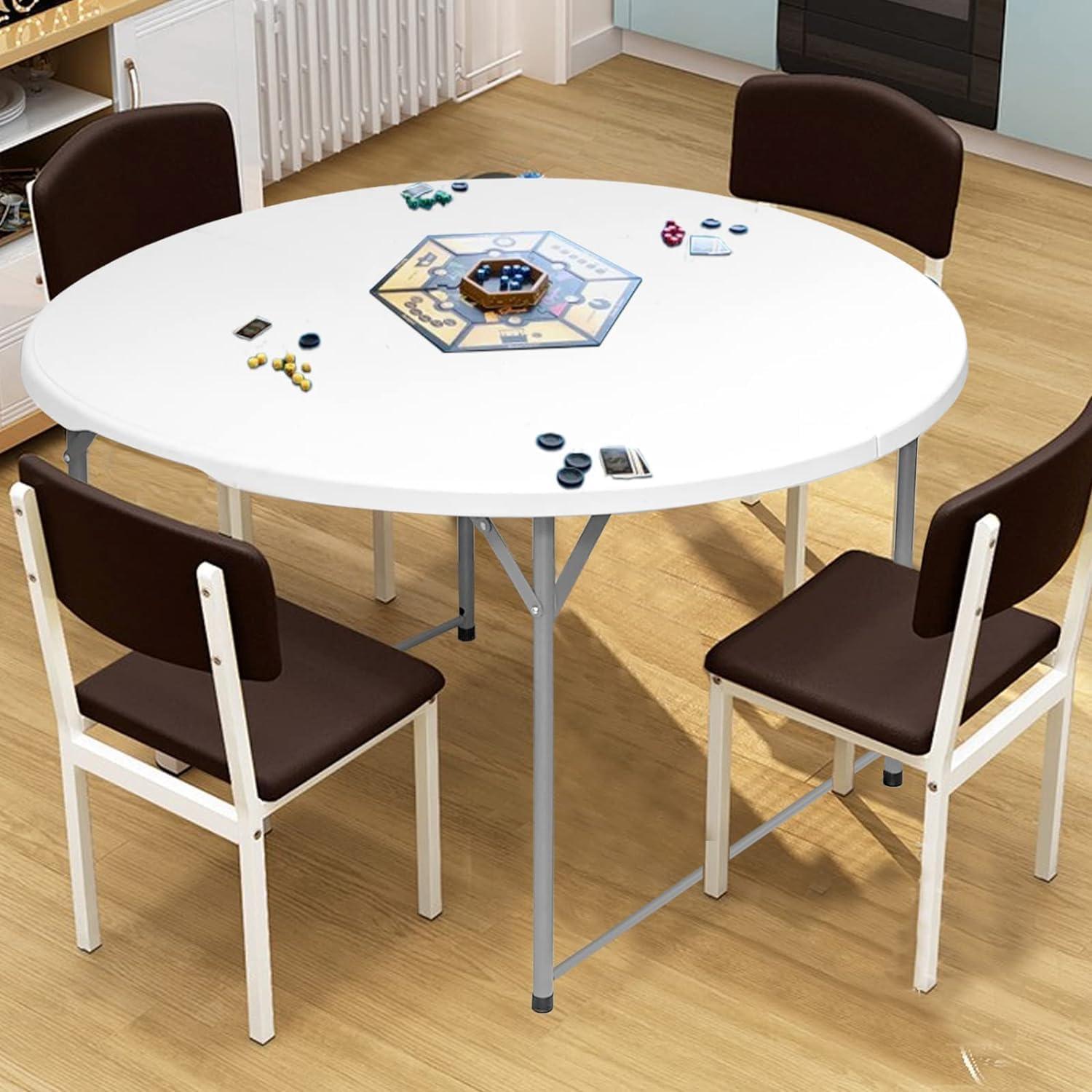 48'' Round Bi-Fold Granite White Plastic Folding Table - Heavy-Duty Plastic Folding Banquet Table