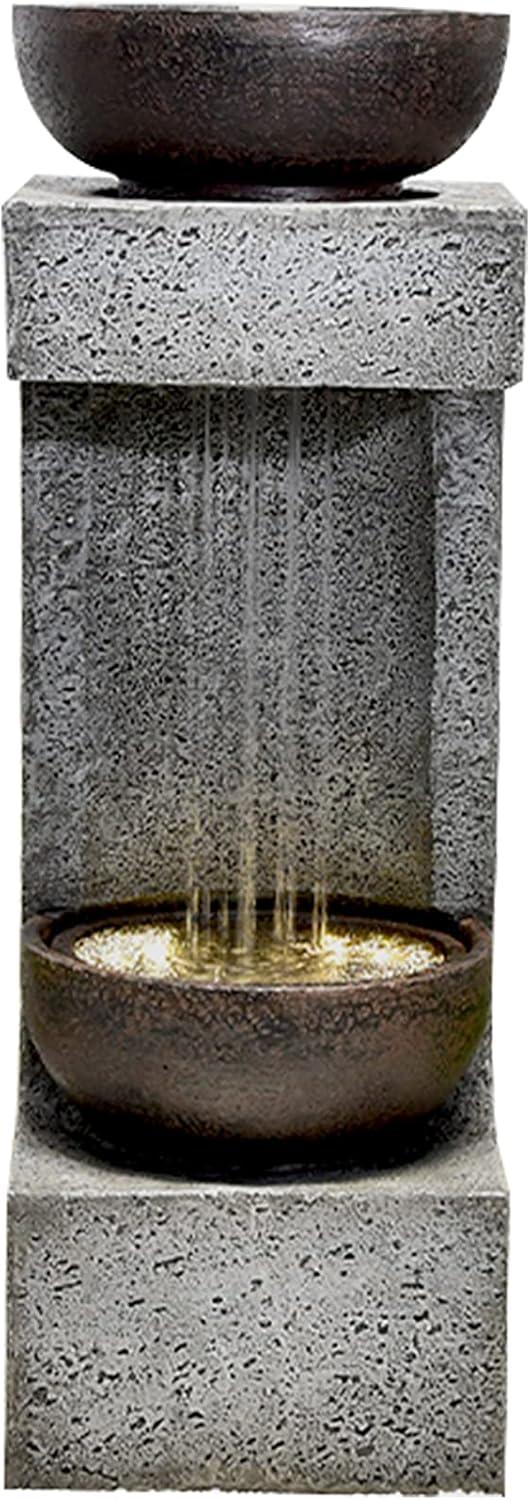 34" Gray Concrete Rainfall Fountain with LED Lights