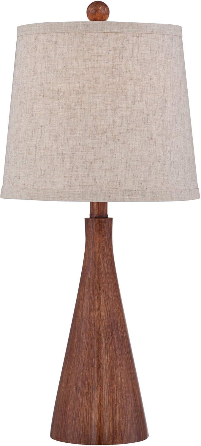 360 Lighting Fraiser Modern Accent Table Lamp 23 1/2" High Brown Faux Wood Oatmeal Drum Shade for Bedroom Living Room Bedside Nightstand Office Kids