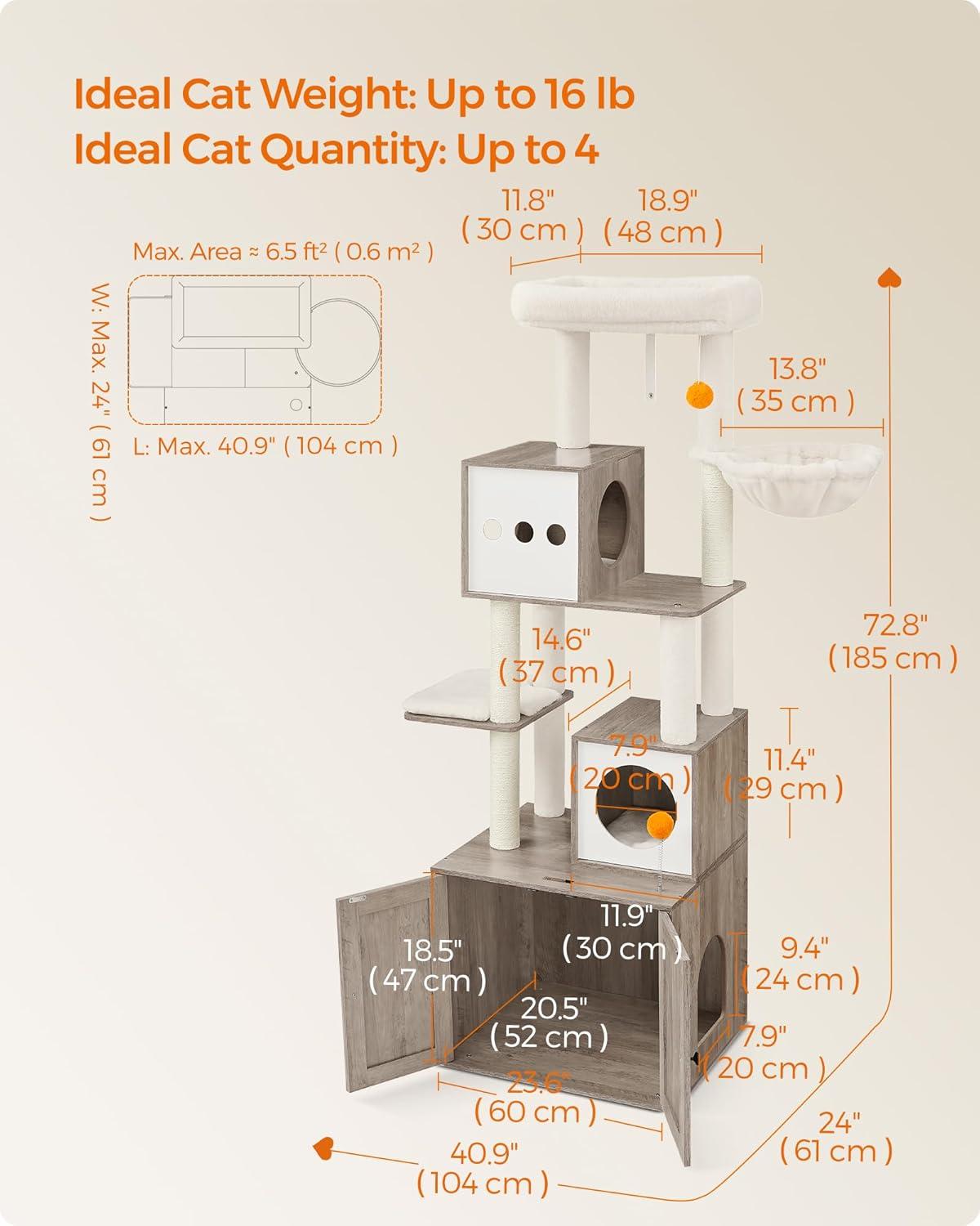 Modern Heather Greige Sisal Cat Tree with Litter Box Enclosure