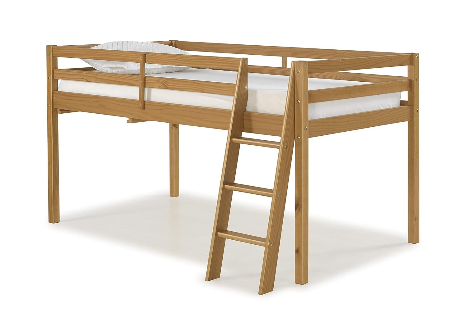 Kwinana Roxy Twin Size Junior Wood Loft Bed, Sturdy Wooden Frame for Kids - Includes Built-in Side Desk & Open Shelving for Storage, Children's Furniture