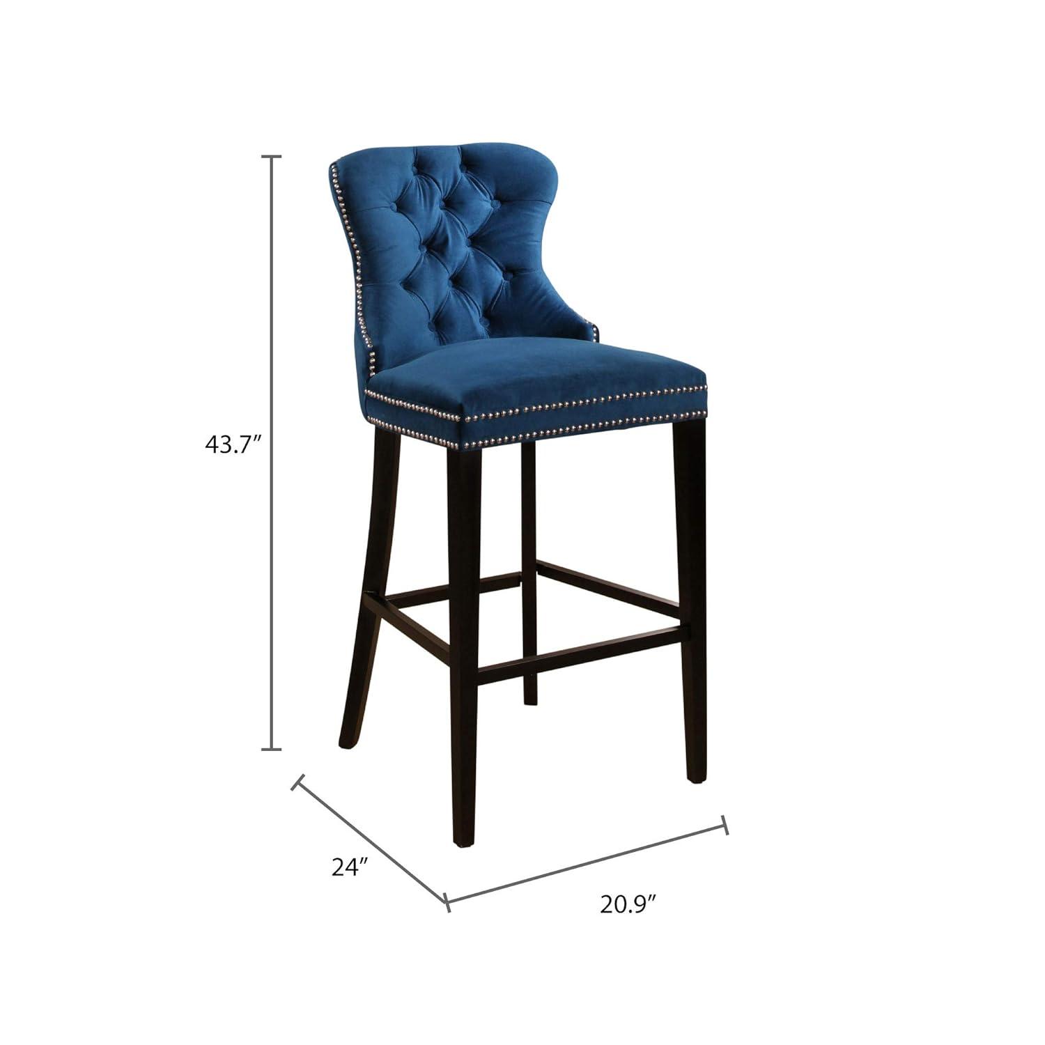 Elegant Gray Velvet & Wood High Back Bar Stool with Silver Nailhead Trim