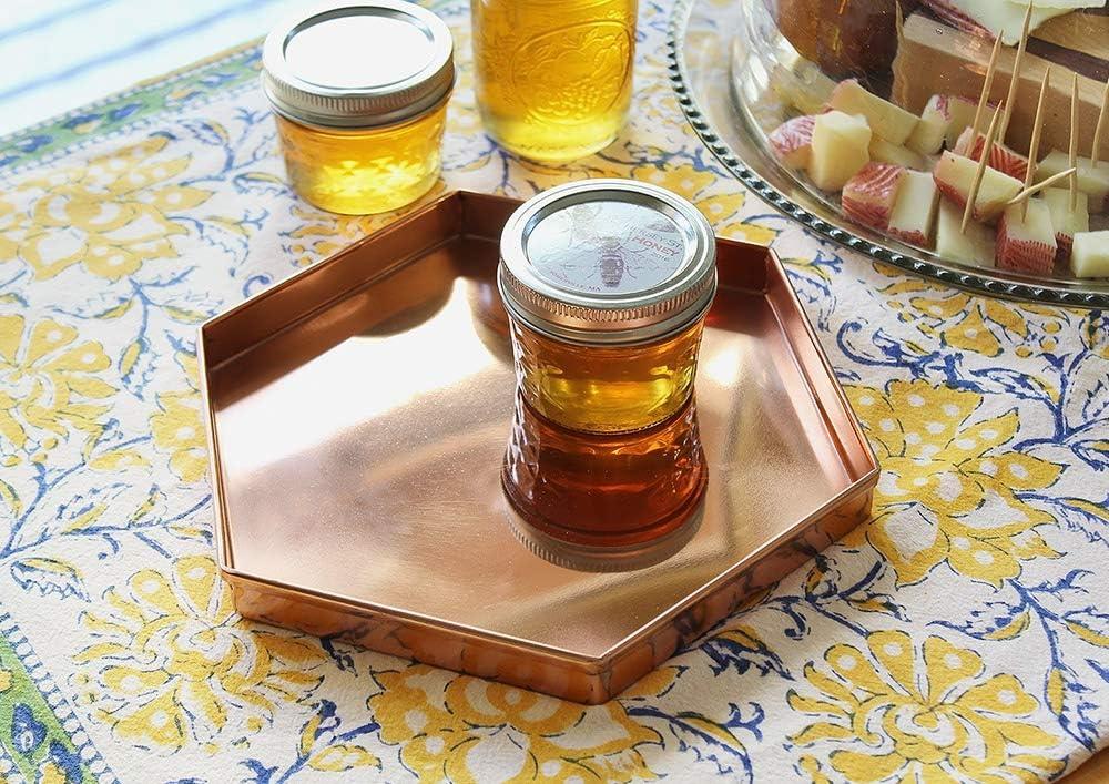 9" 3pc Decorative Hexagonal Stainless Steel Trays Copper Plated Finish - ACHLA Designs: Handmade, Rolled Edges, Indoor/Outdoor Use