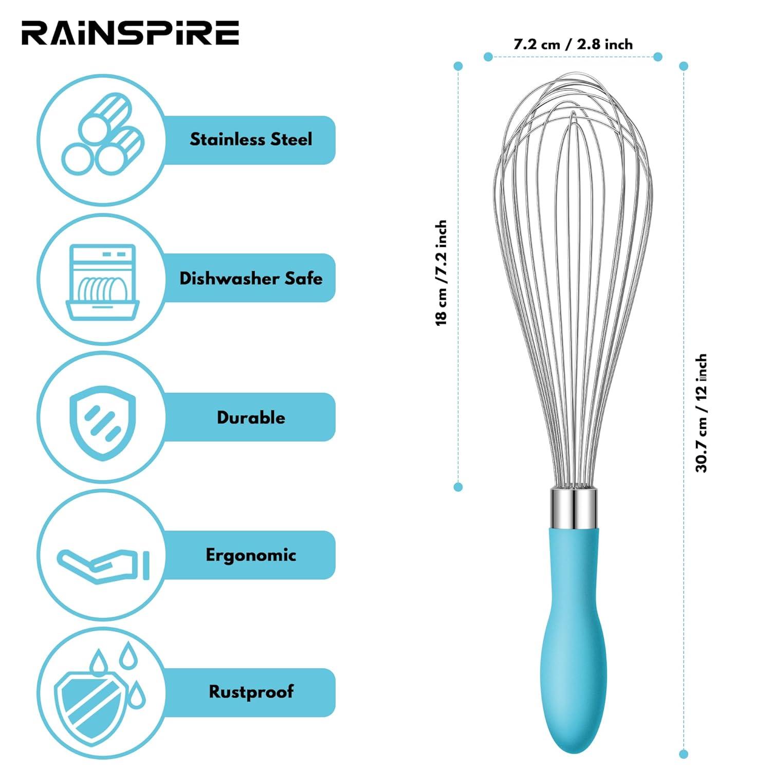 Stainless Steel Whisk - Balloon Kitchen Tool With Soft Silicone Handle Utensil For Blending, Beating - Azure-12 inch