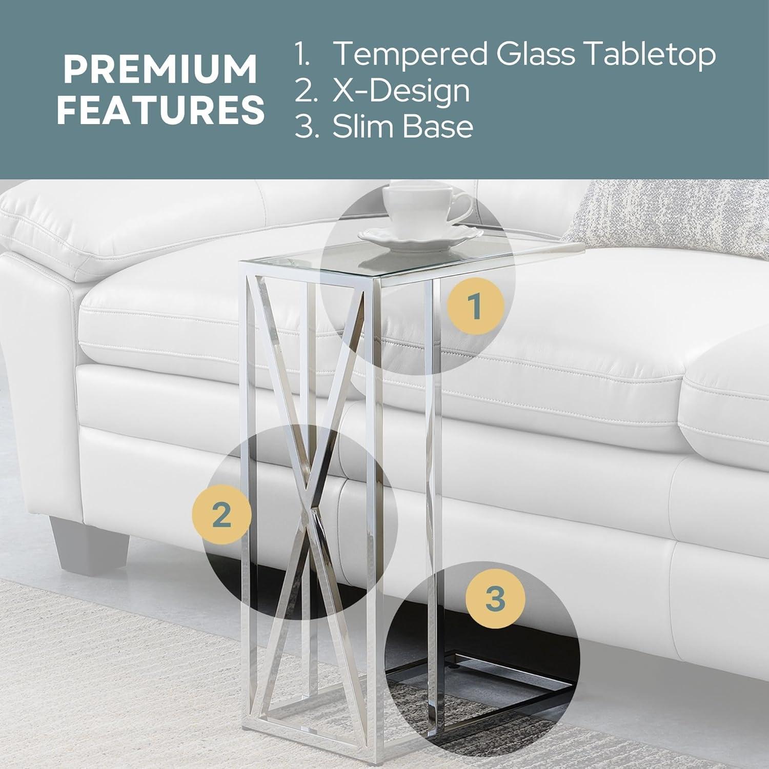 Convenience Concepts Oxford Chrome Glass C End Table in Glass & Chrome Frame