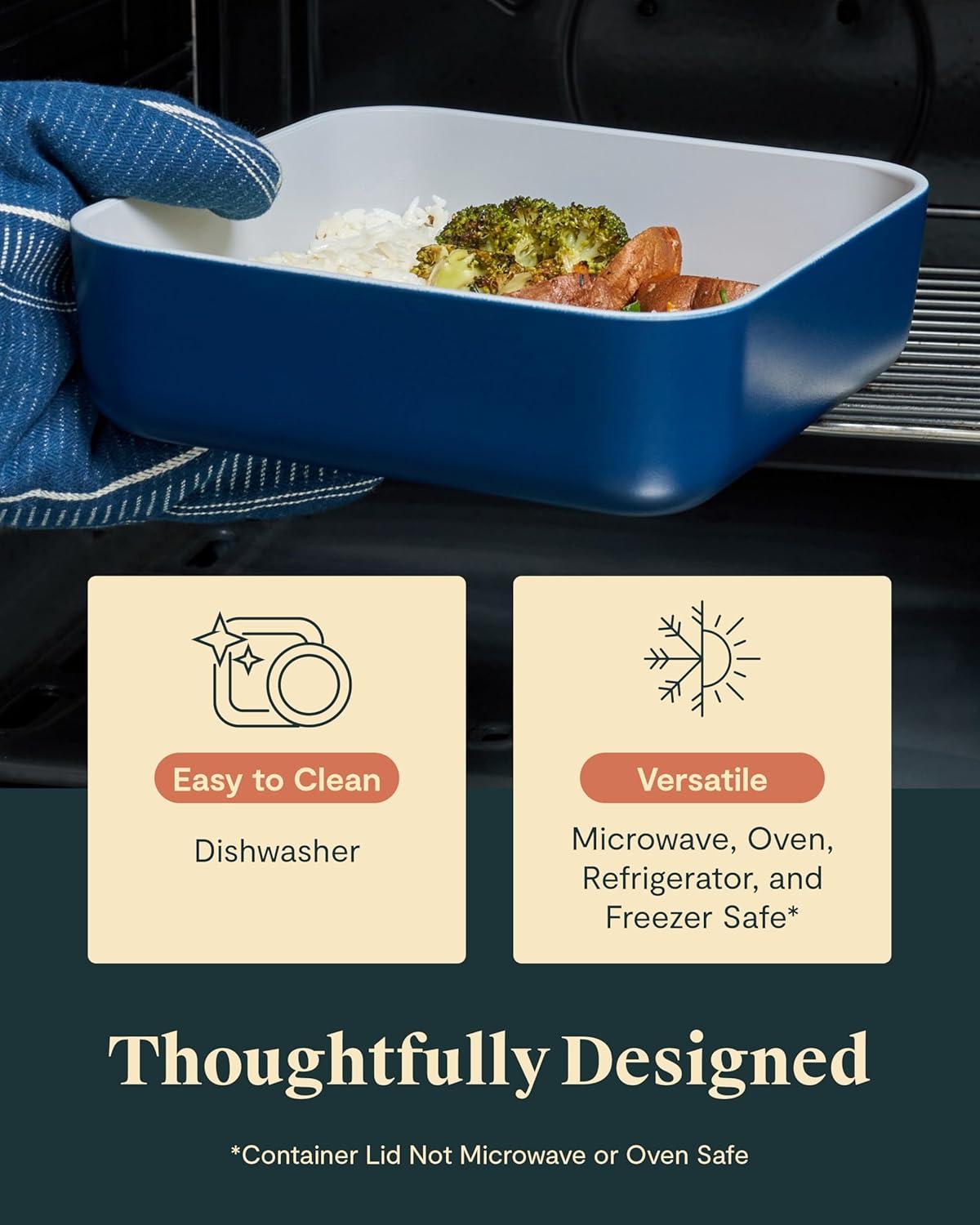 Caraway Home Cream 10-Cup Square Glass Food Storage Container with Lid