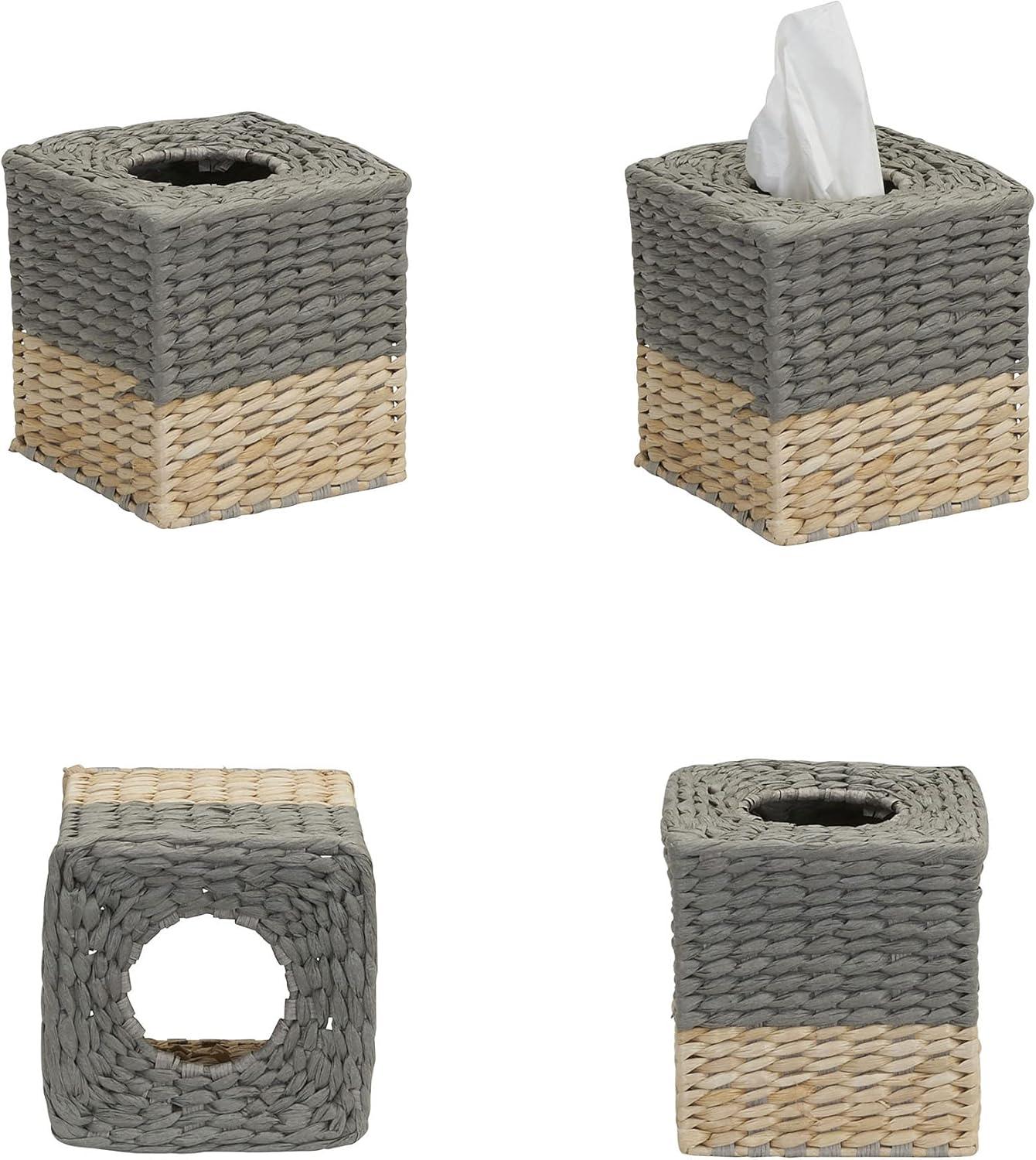 3-Piece Set Wicker Bathroom Accessories, Features Toilet Tissue Stand, Wastebasket and Tissue Box Cover, Wicker Material, Natural and Gray