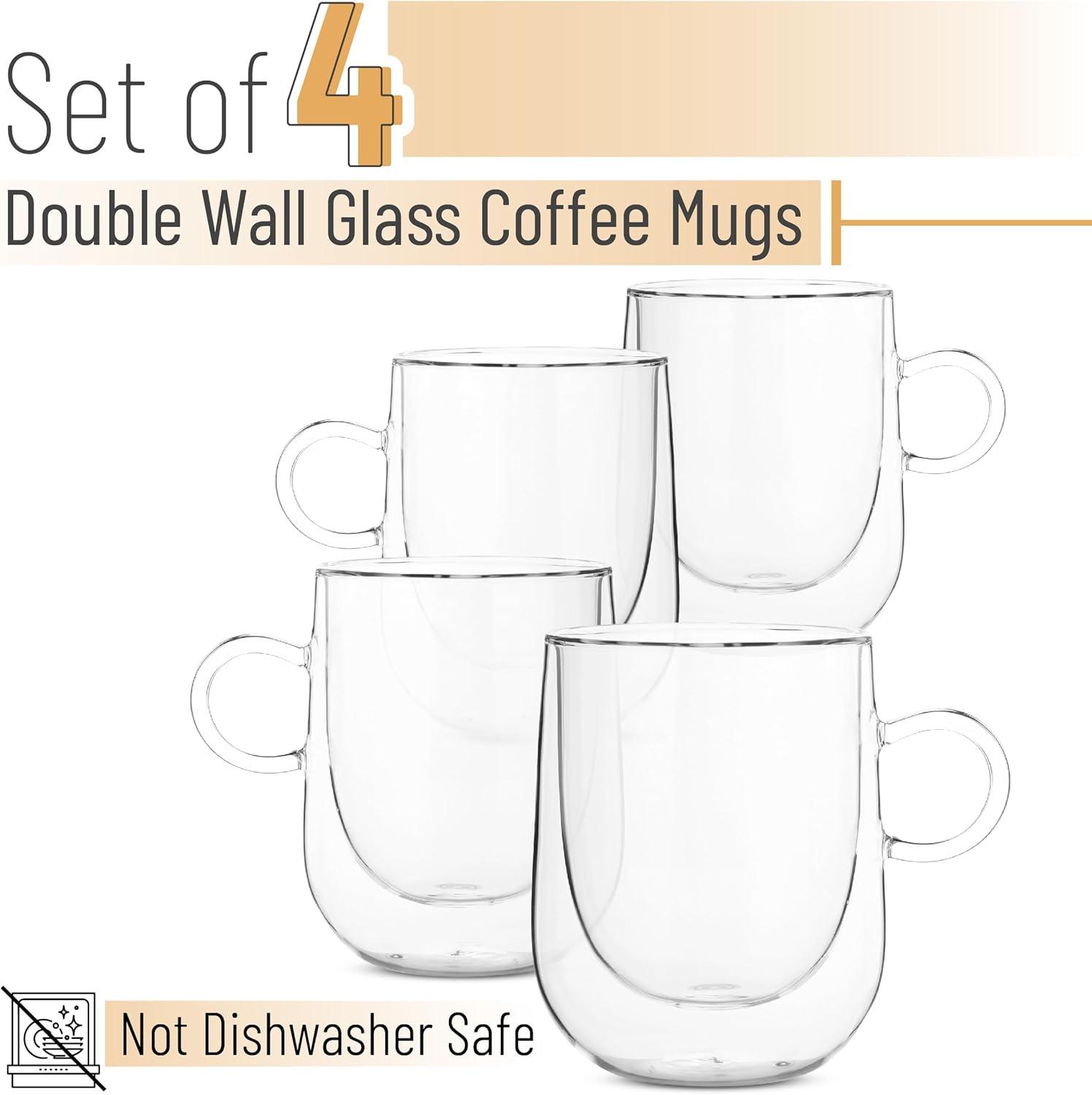 Clear Double Wall Glass 12 oz Coffee Mugs Set of 4