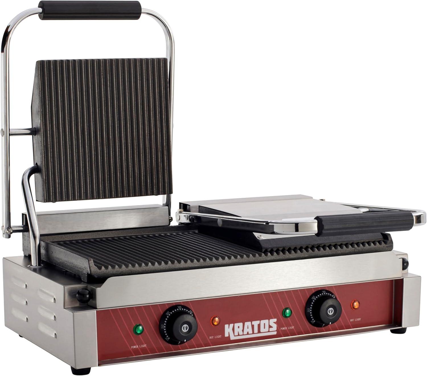 Kratos Commercial Electric Panini Sandwich Grill with Grooved Plates, 9" x 9" Cooking Surface, Commercial Countertop Panini Press, 120V, 1750W (29Y-017)
