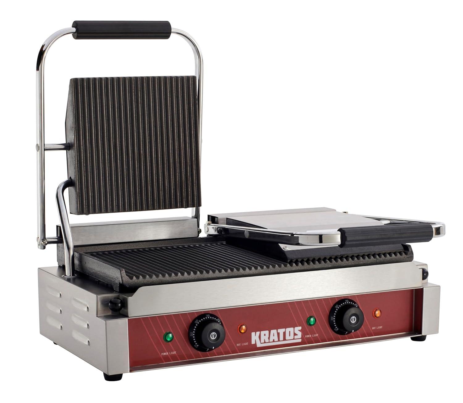 Kratos Commercial Electric Panini Sandwich Grill with Grooved Plates, 9" x 9" Cooking Surface, Commercial Countertop Panini Press, 120V, 1750W (29Y-017)