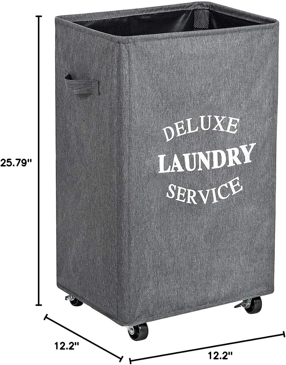 WOWLIVE Large Rolling Laundry Basket Wheels 90L Collapsible Tall Laundry Hamper Handle Foldable Dirty Clothing Basket Fold up Rectangular Hampers for Laundry Dorm Room (Grey2)