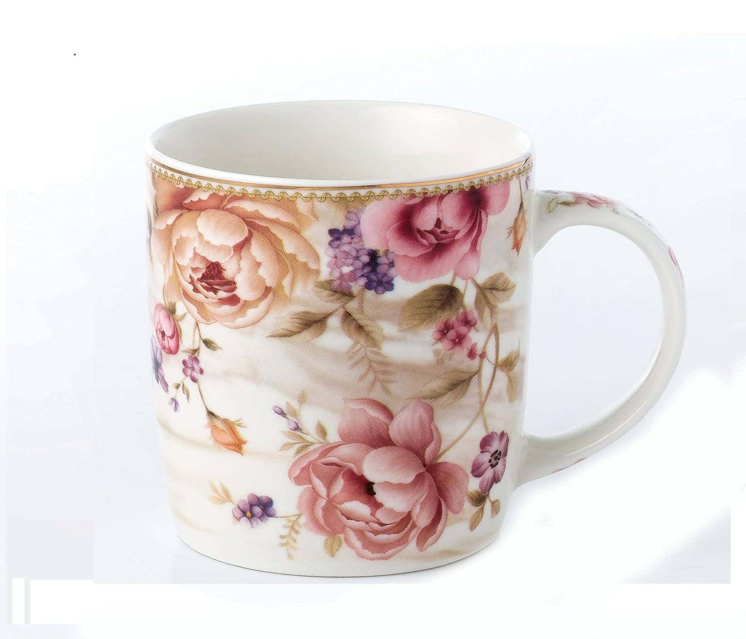 Lorren Home Trends Floral Coffee Mug (Set of 4)